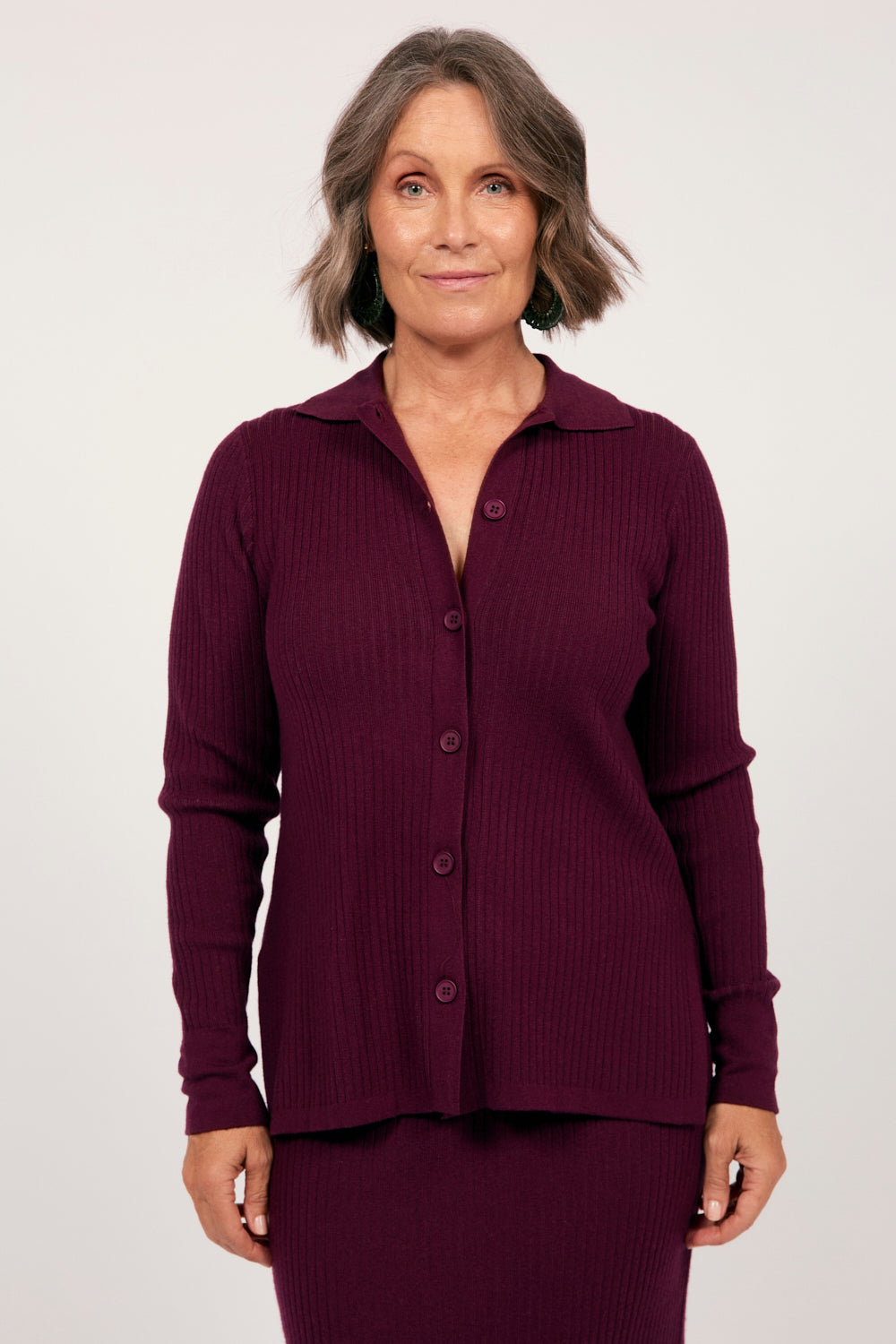 Knitted Cardigan in Plum, Cardigan - Adrift Clothing