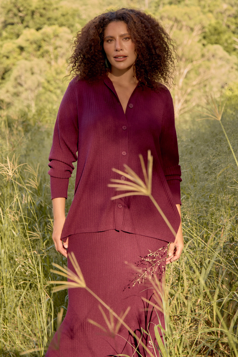Knitted Cardigan in Plum, Cardigan - Adrift Clothing