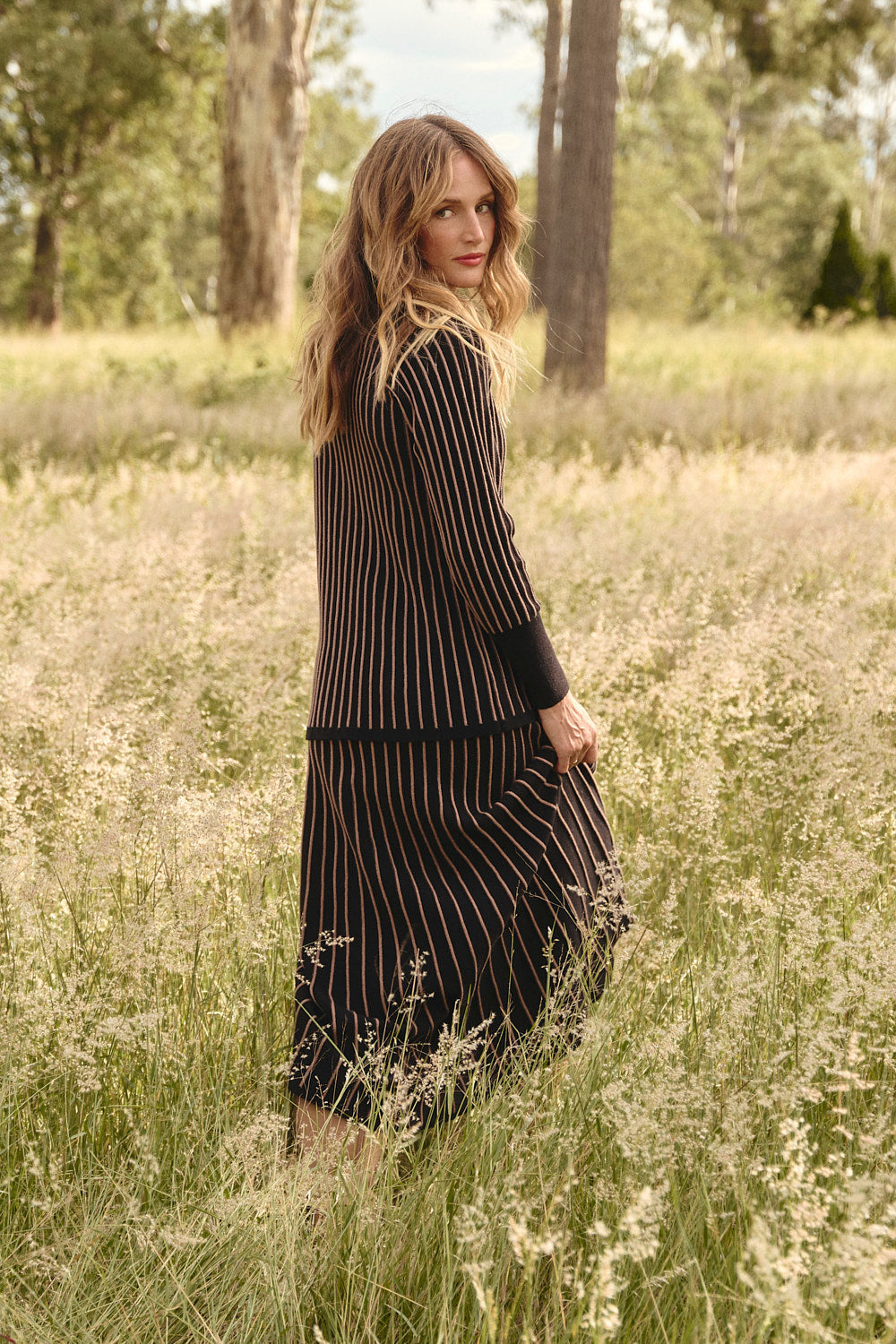Knitted A-Line Skirt in Black