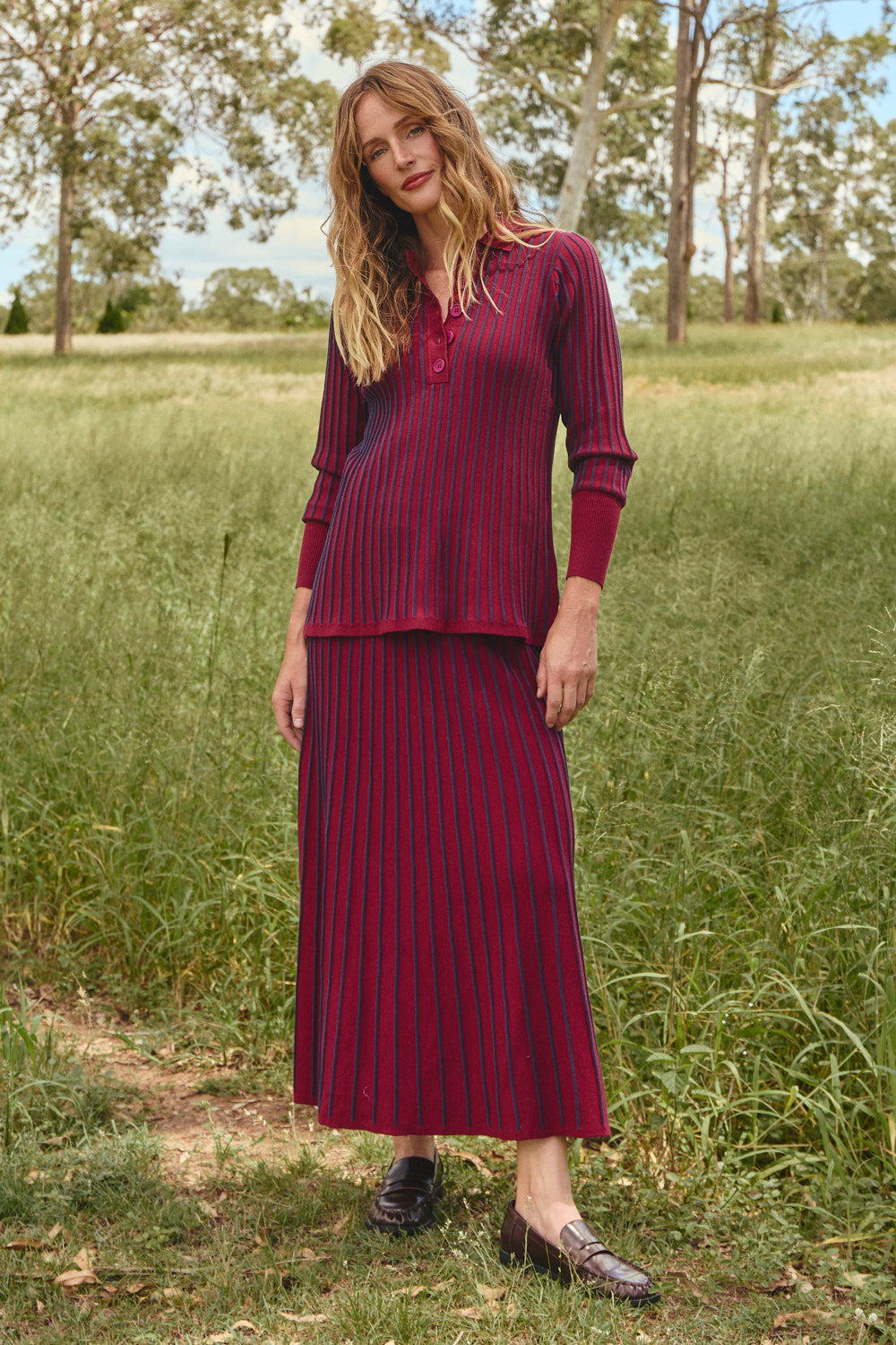 Knitted Collared Jumper in Cherry Red, Jumper - Adrift Clothing