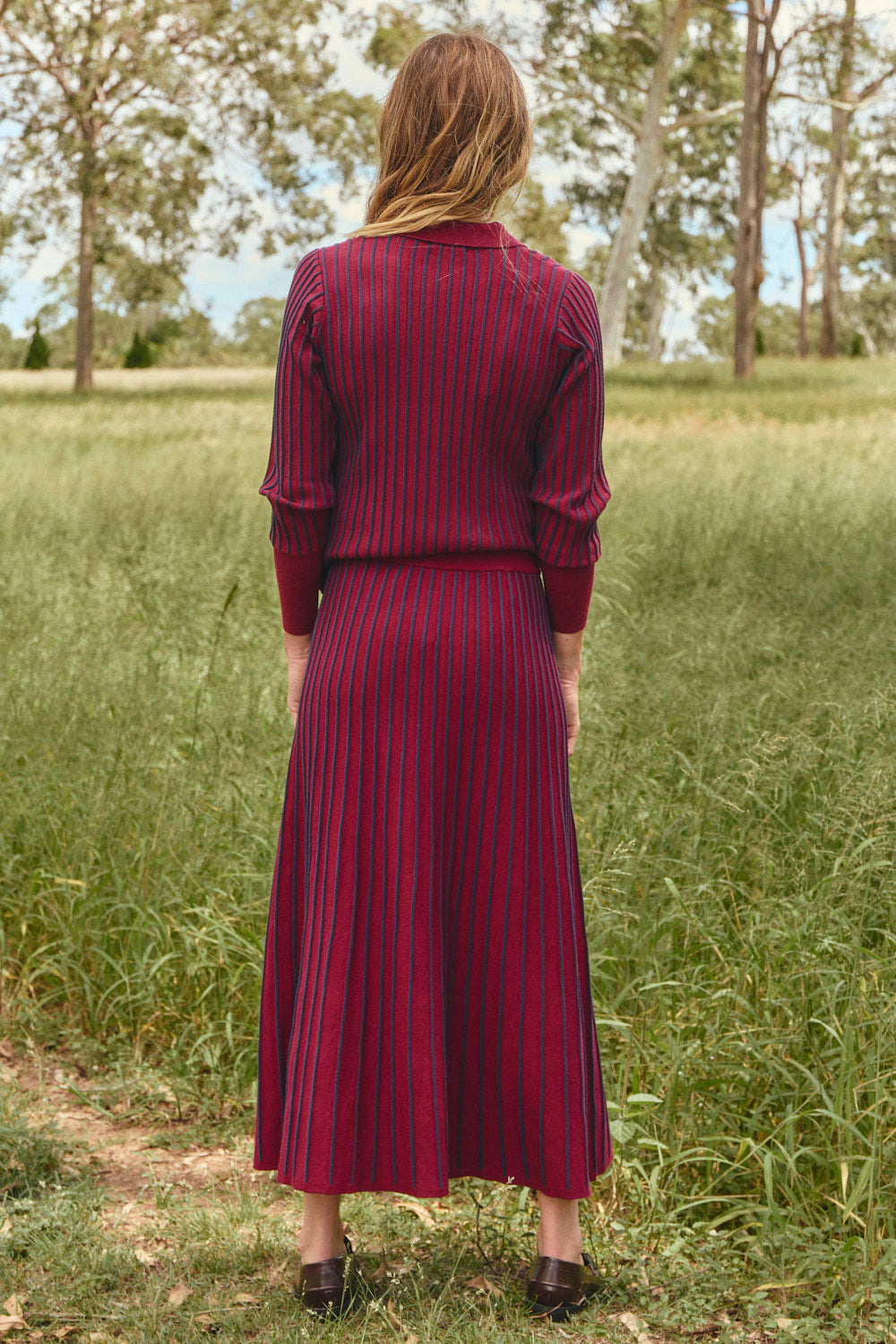 Knitted A-Line Skirt in Cherry Red