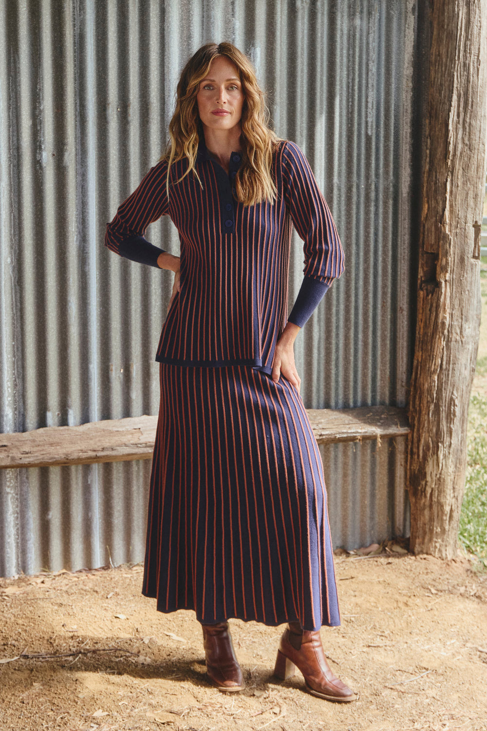 Knitted Collared Jumper in Navy Spice, Jumper - Adrift Clothing