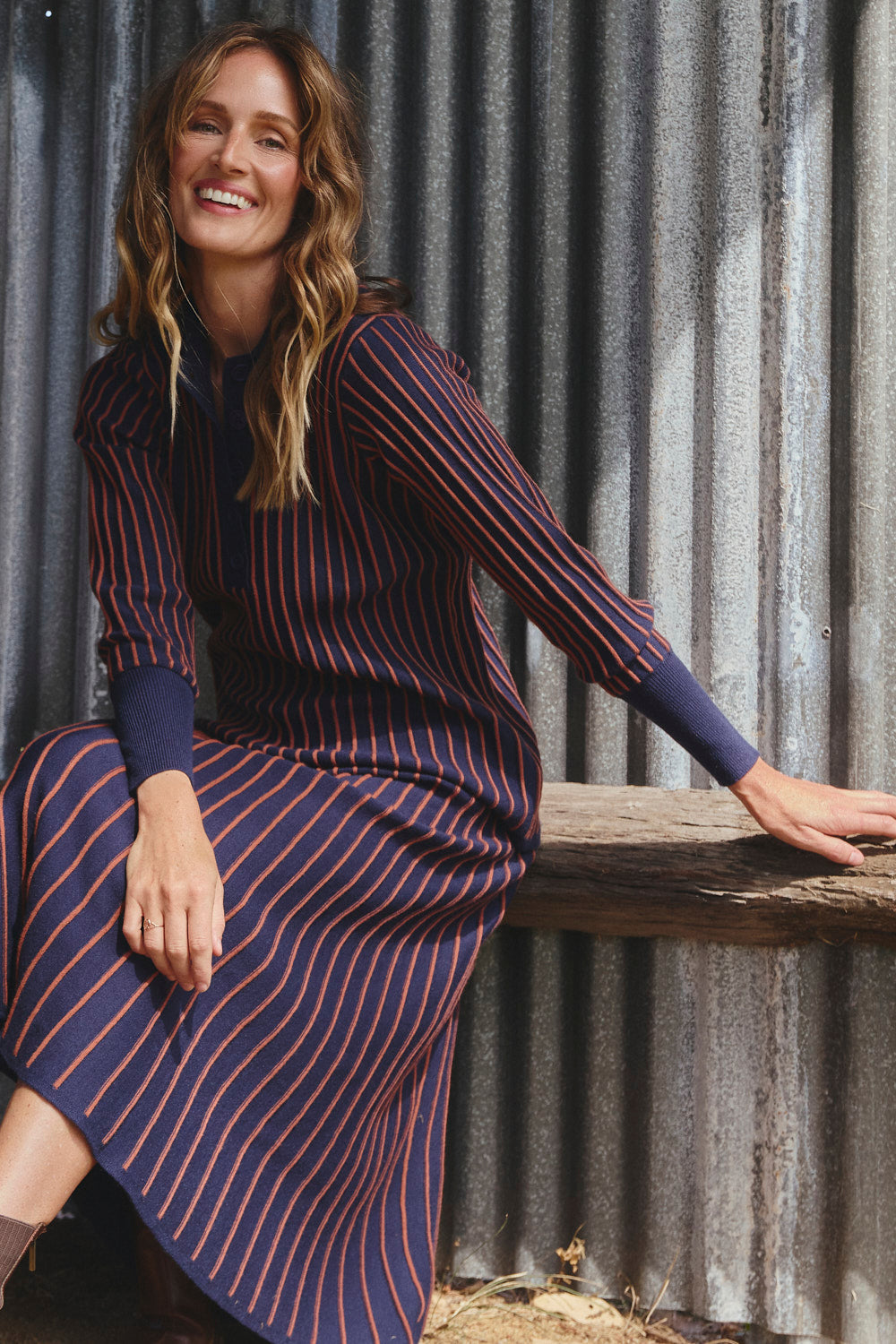 Knitted Collared Jumper in Navy Spice, Jumper - Adrift Clothing