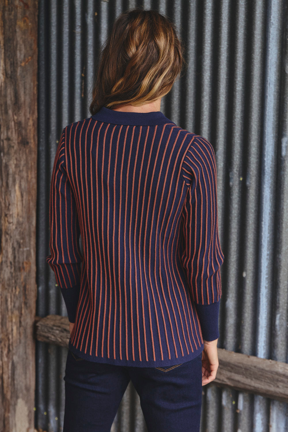 Knitted Collared Jumper in Navy Spice, Jumper - Adrift Clothing