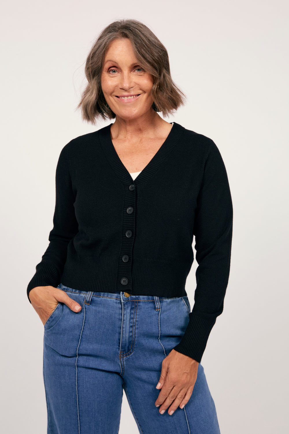 Knitted Cropped Cardigan in Black