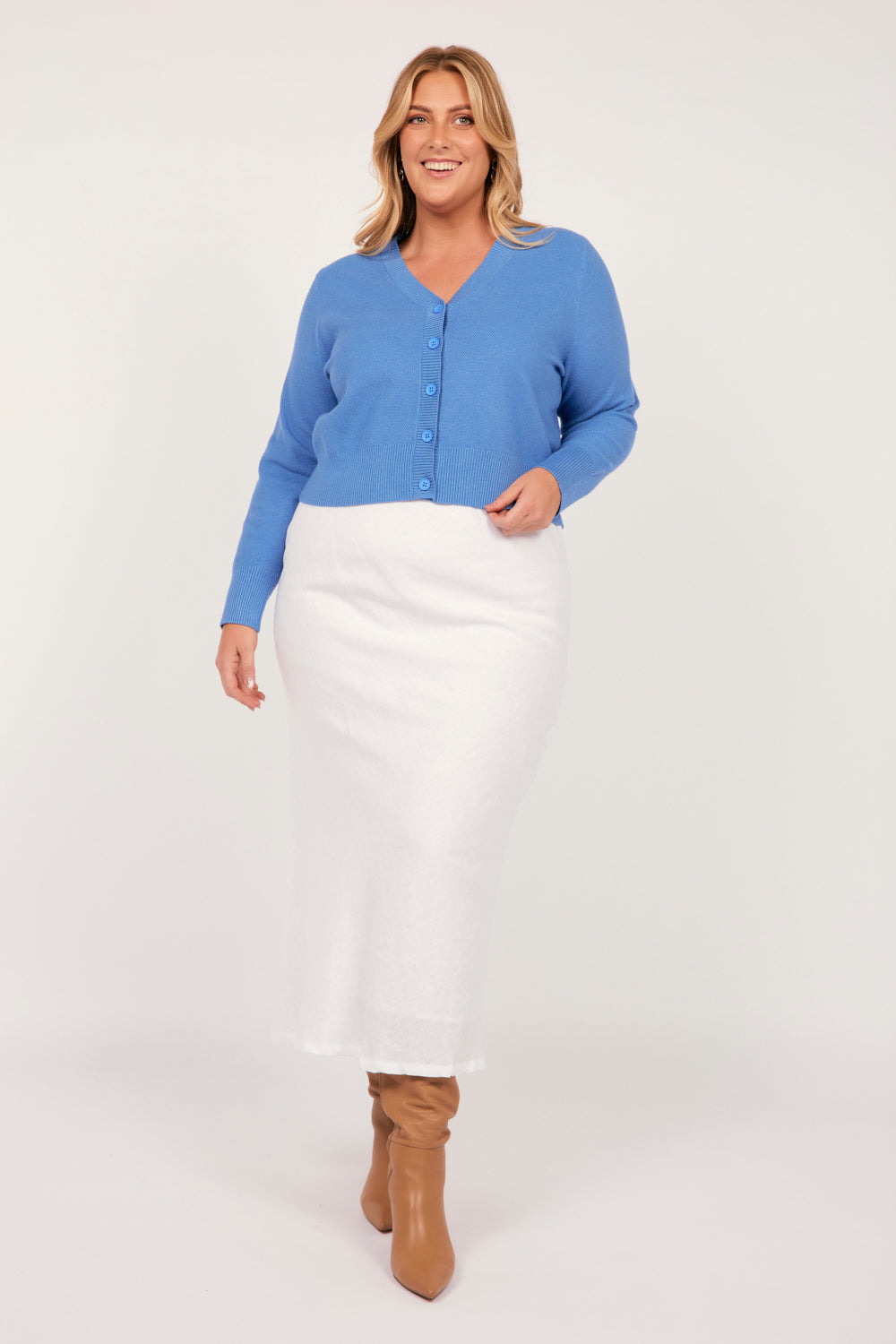 Knitted Cropped Cardigan in Blue