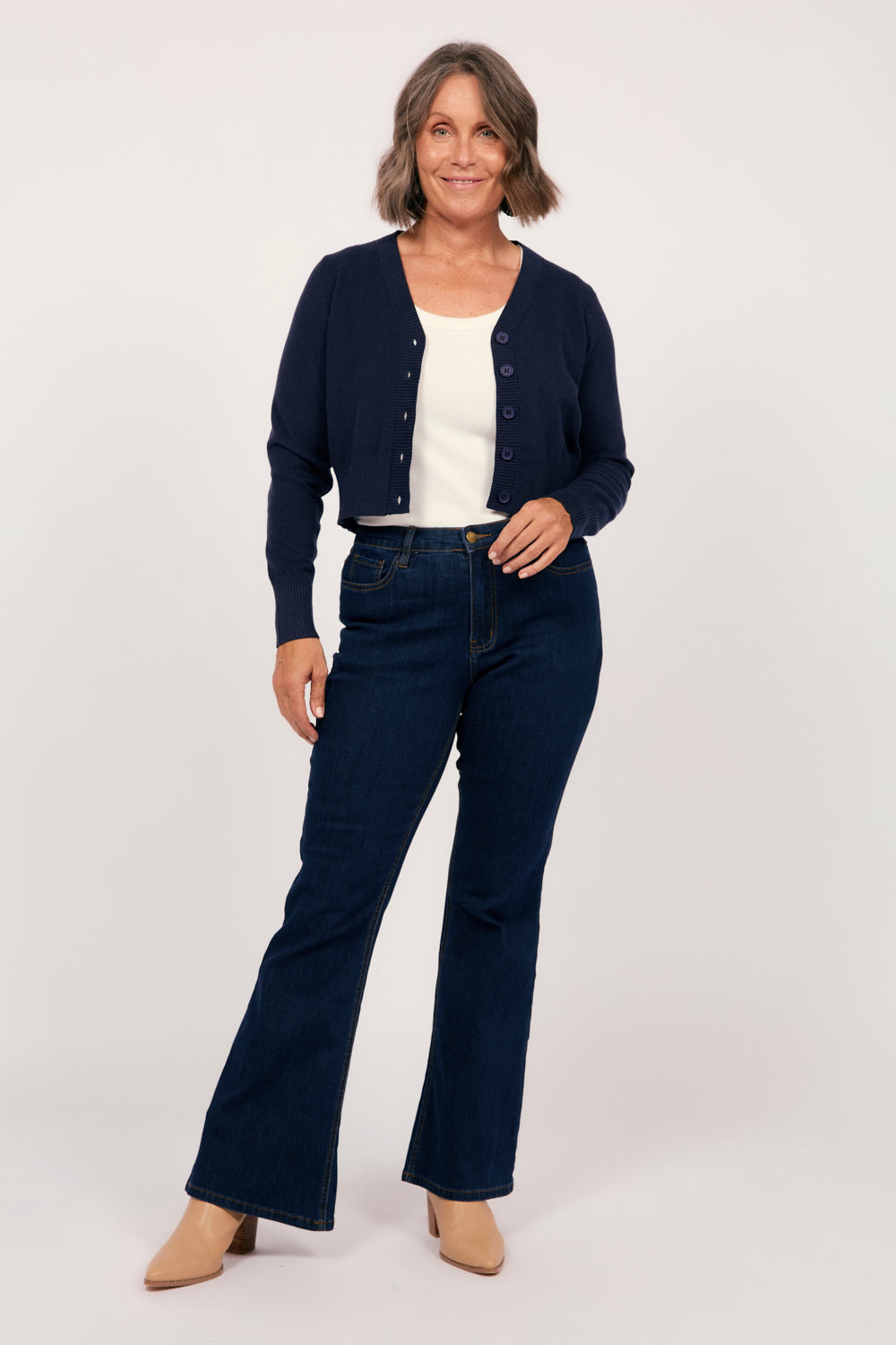 Knitted Cropped Cardigan in Navy