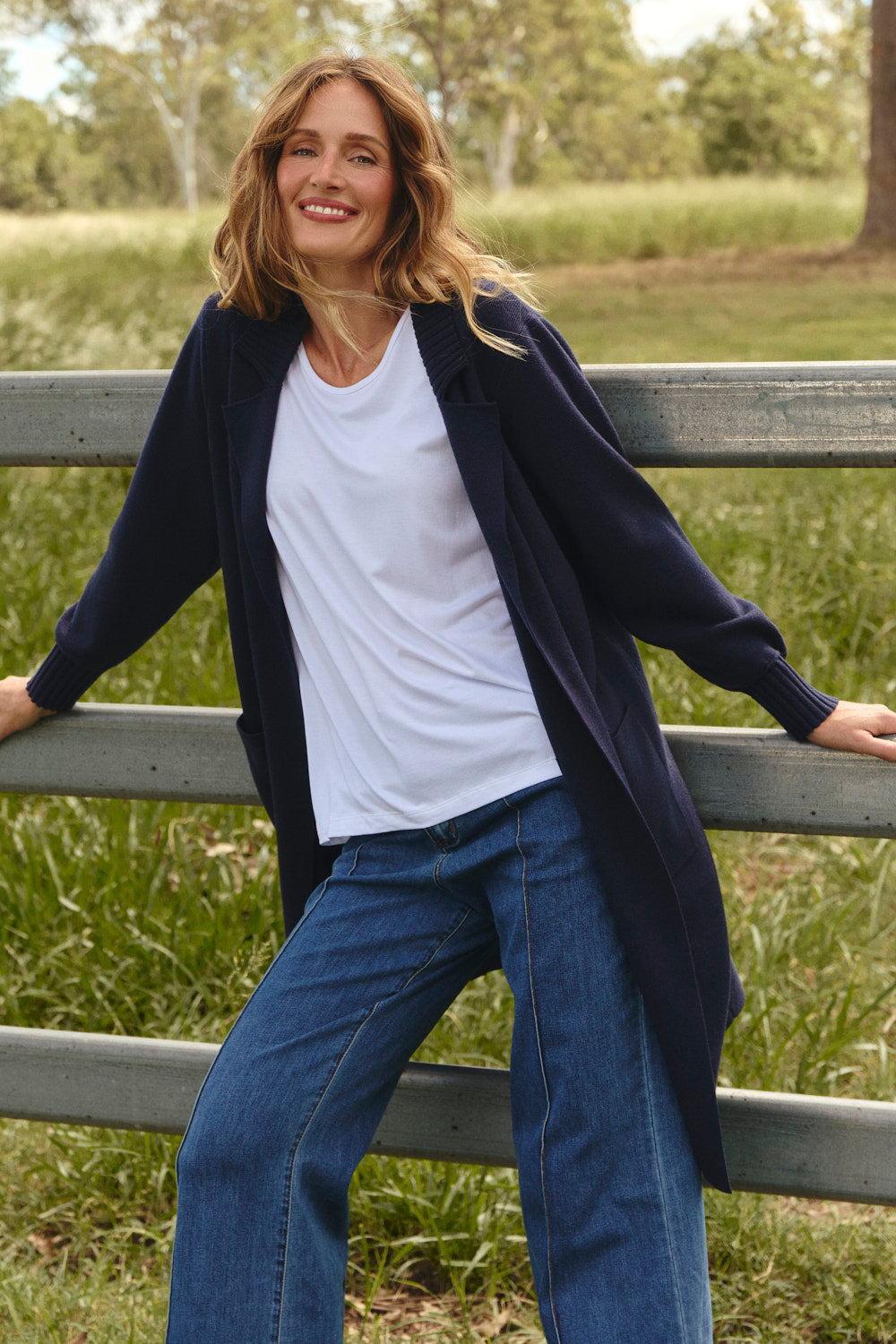 Knitted Long Line Cardigan in Navy, Cardigan - Adrift Clothing