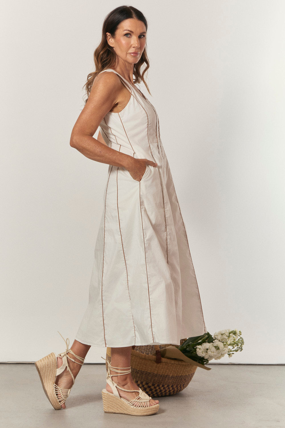 Eva Panelled Dress in White Outline