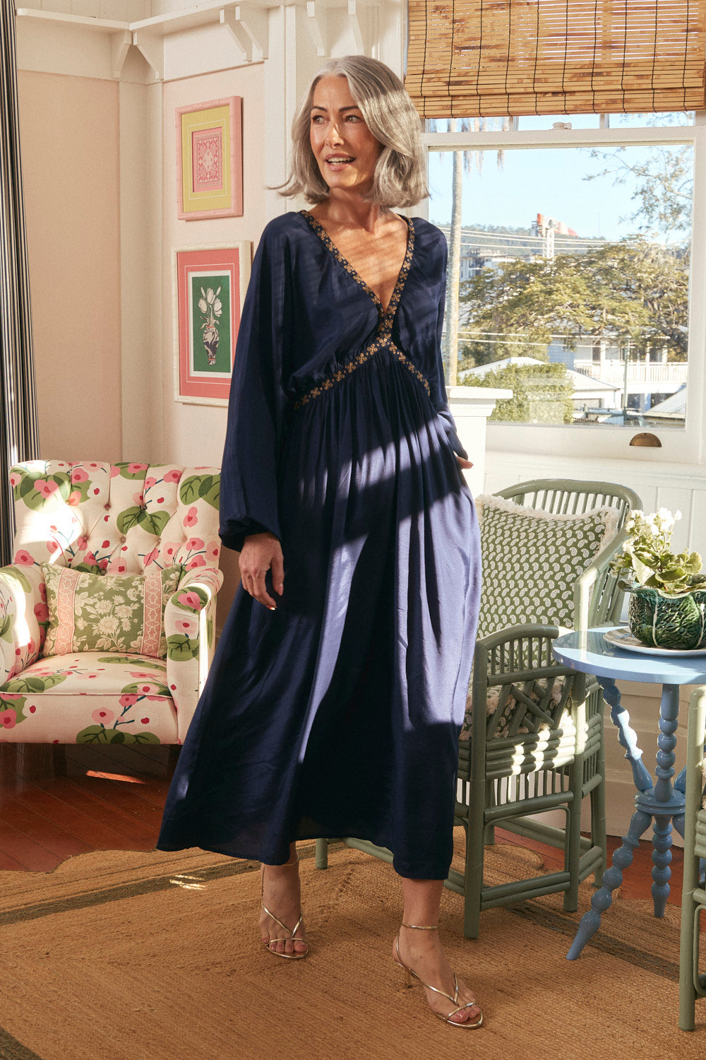 Margot Billow Dress in Navy Gild