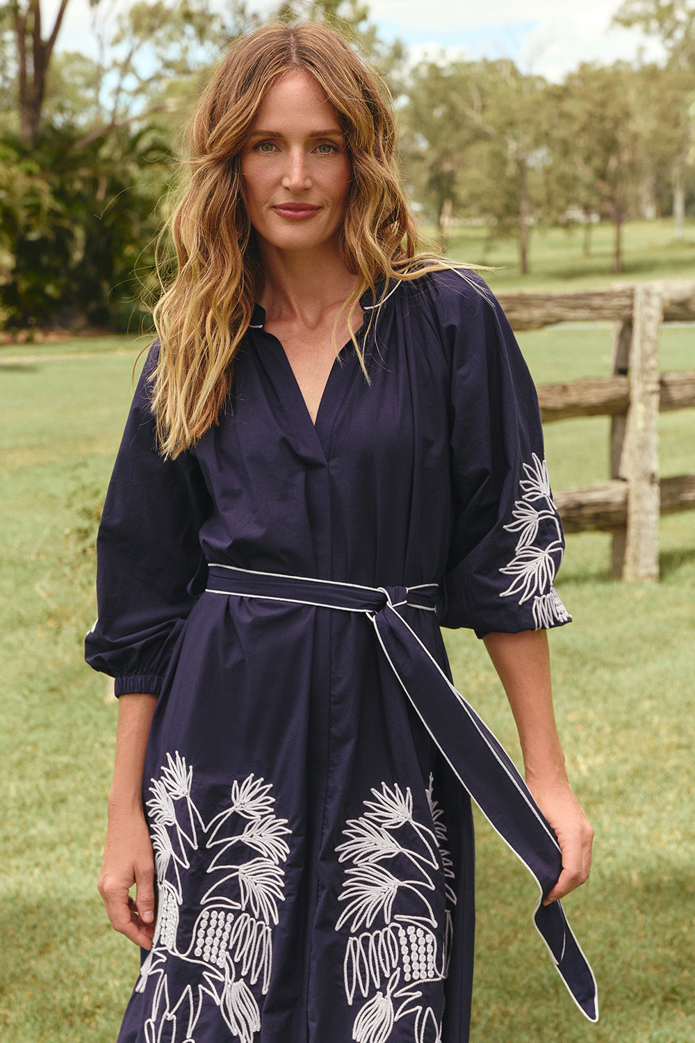 Robin Belted Dress in Inkwell Navy, Midi Dress - Adrift Clothing