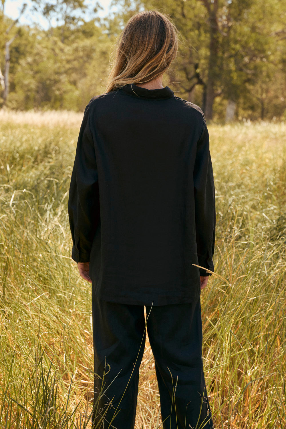 Oversized Linen Boyfriend Shirt in Black