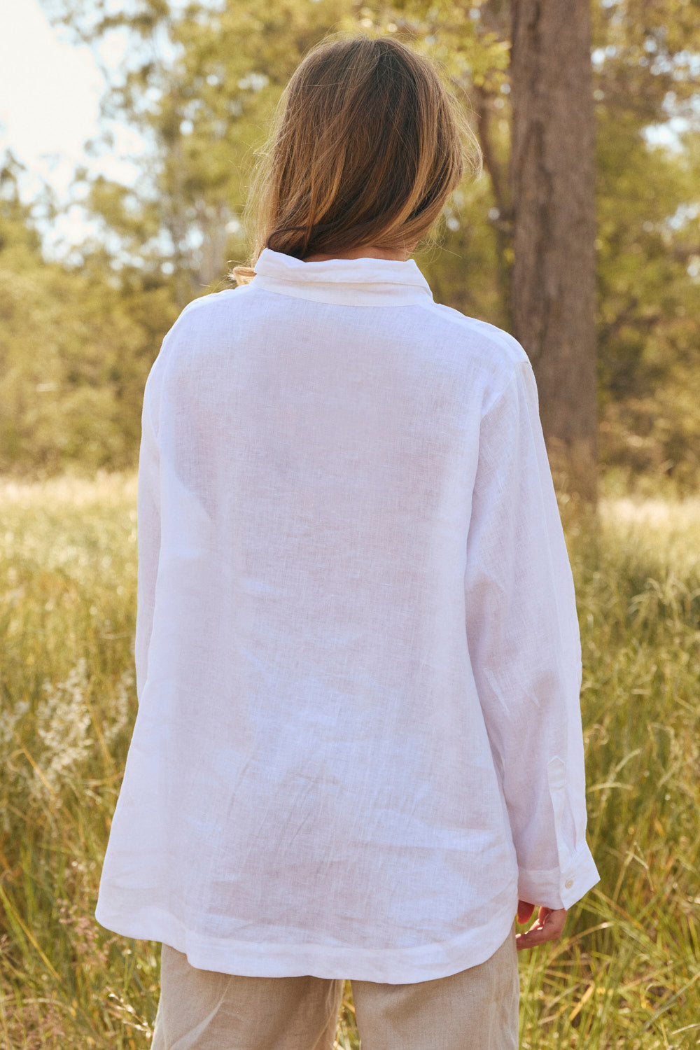 Oversized Linen Boyfriend Shirt in White in breathable 100% linen, designed in Brisbane Australia
