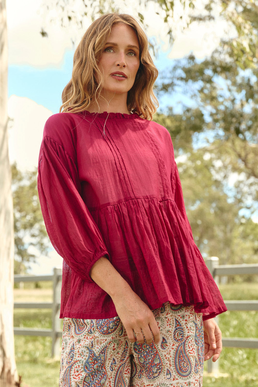Coco Cotton Silk Blouse in Scarlet