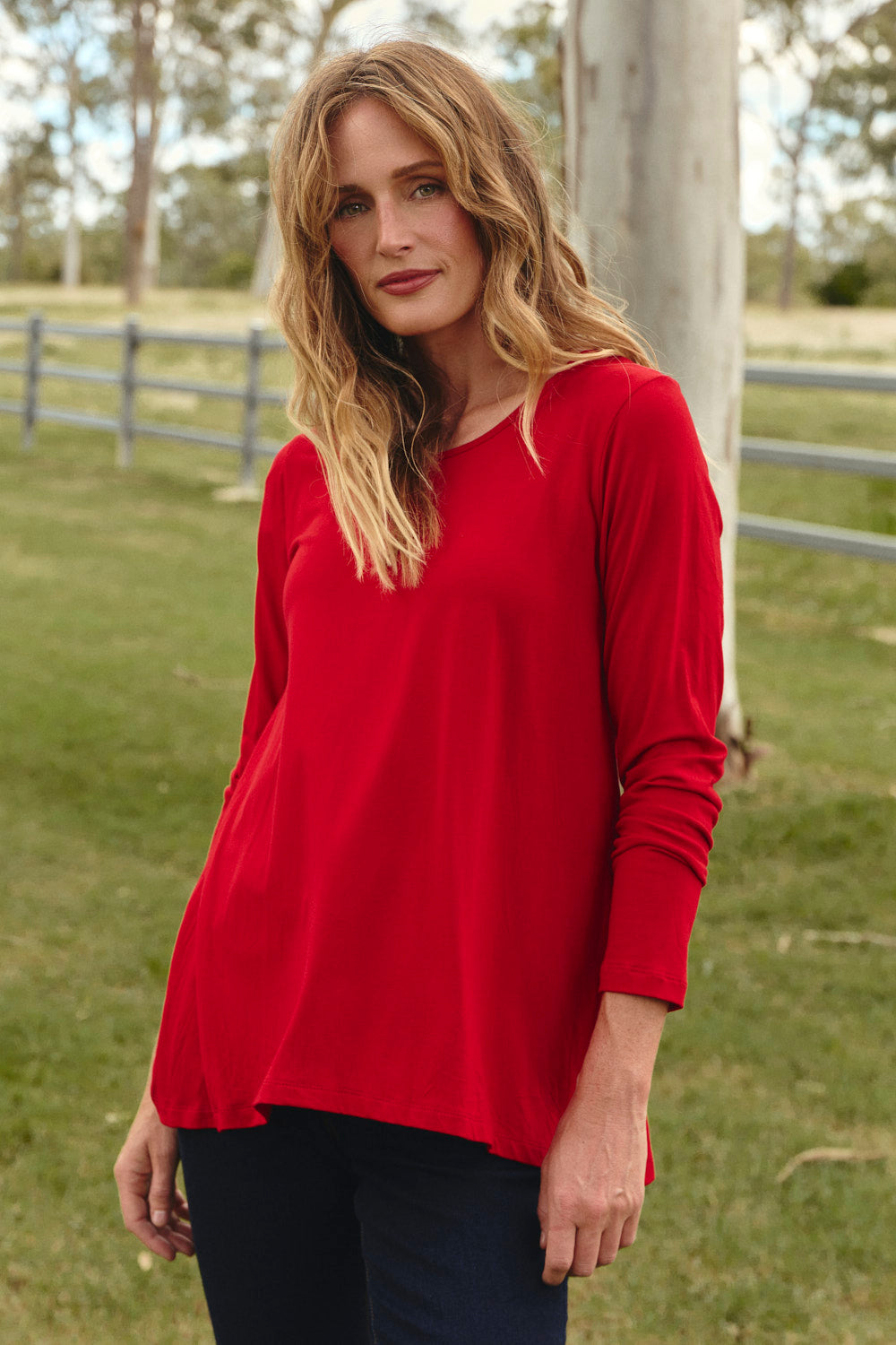 Long Sleeve Swing Tee in Crimson, Tee - Adrift Clothing