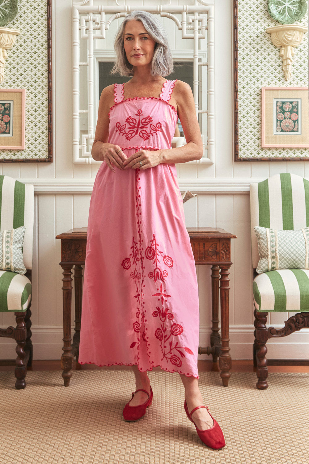 Solene Embroidered Sun Dress in Heartloom Pink