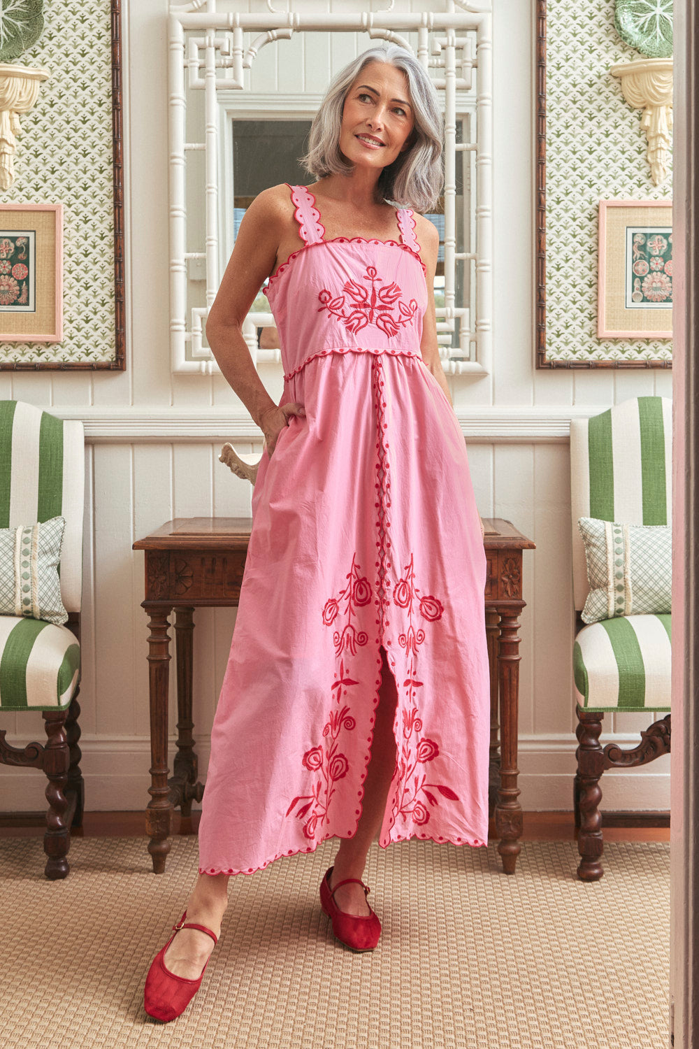 Solene Embroidered Sun Dress in Heartloom Pink