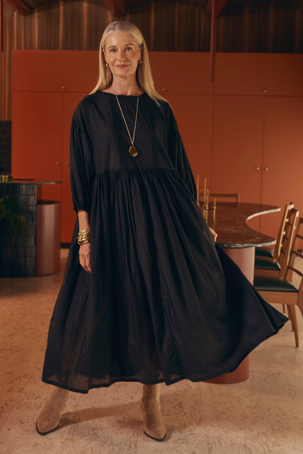 Coco Cotton Silk Dress in Onyx