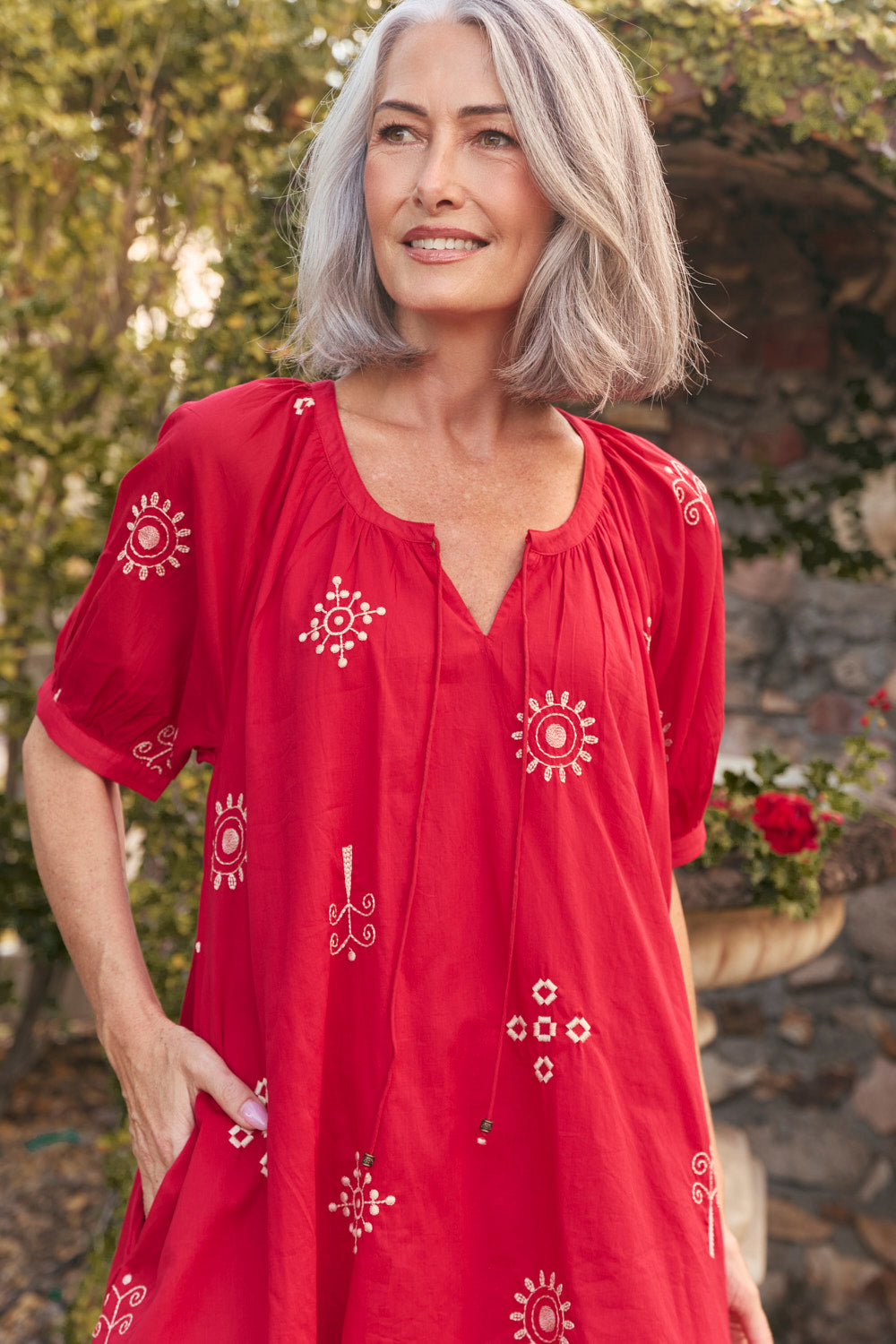 Via Short Billow Dress in Cardinal