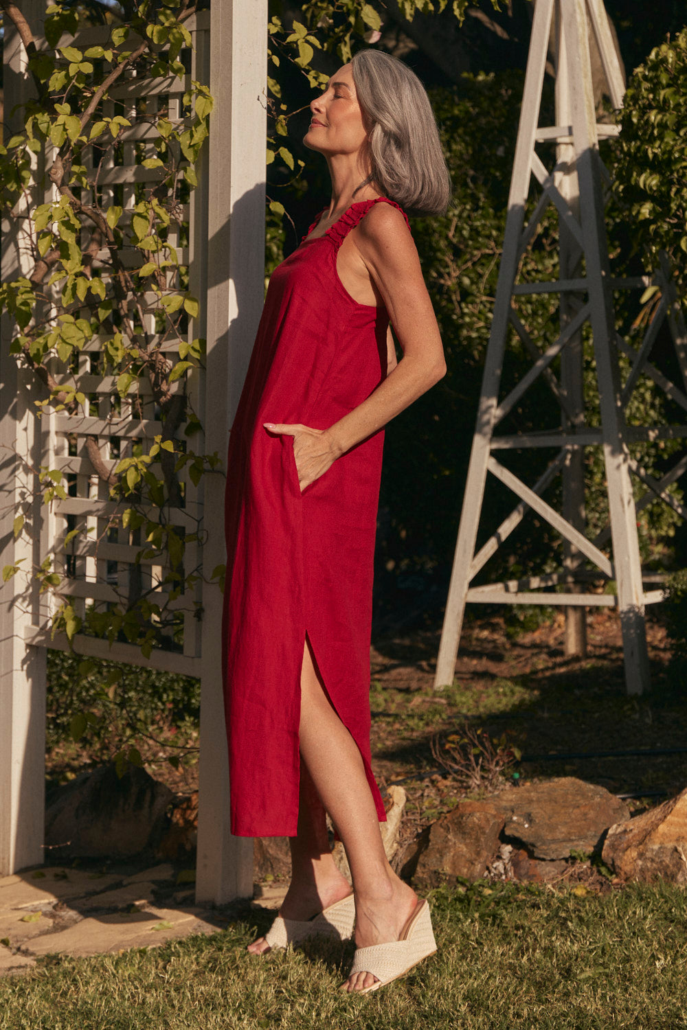 Clare Linen Sun Dress in Chilli