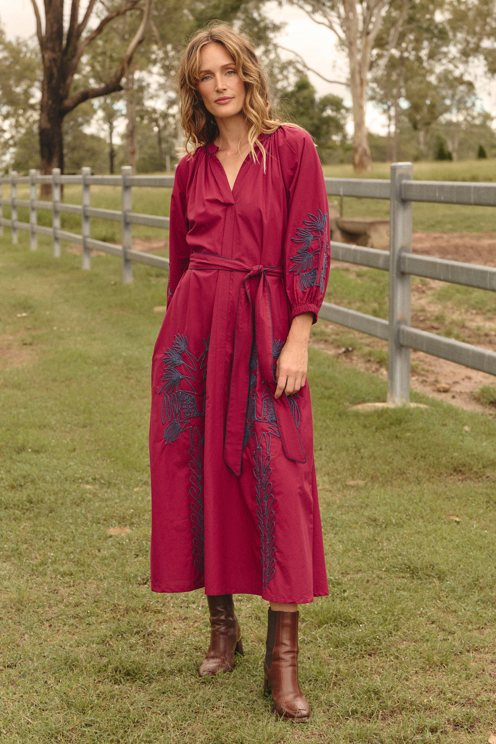 Robin Belted Dress in Inkwell Burgundy