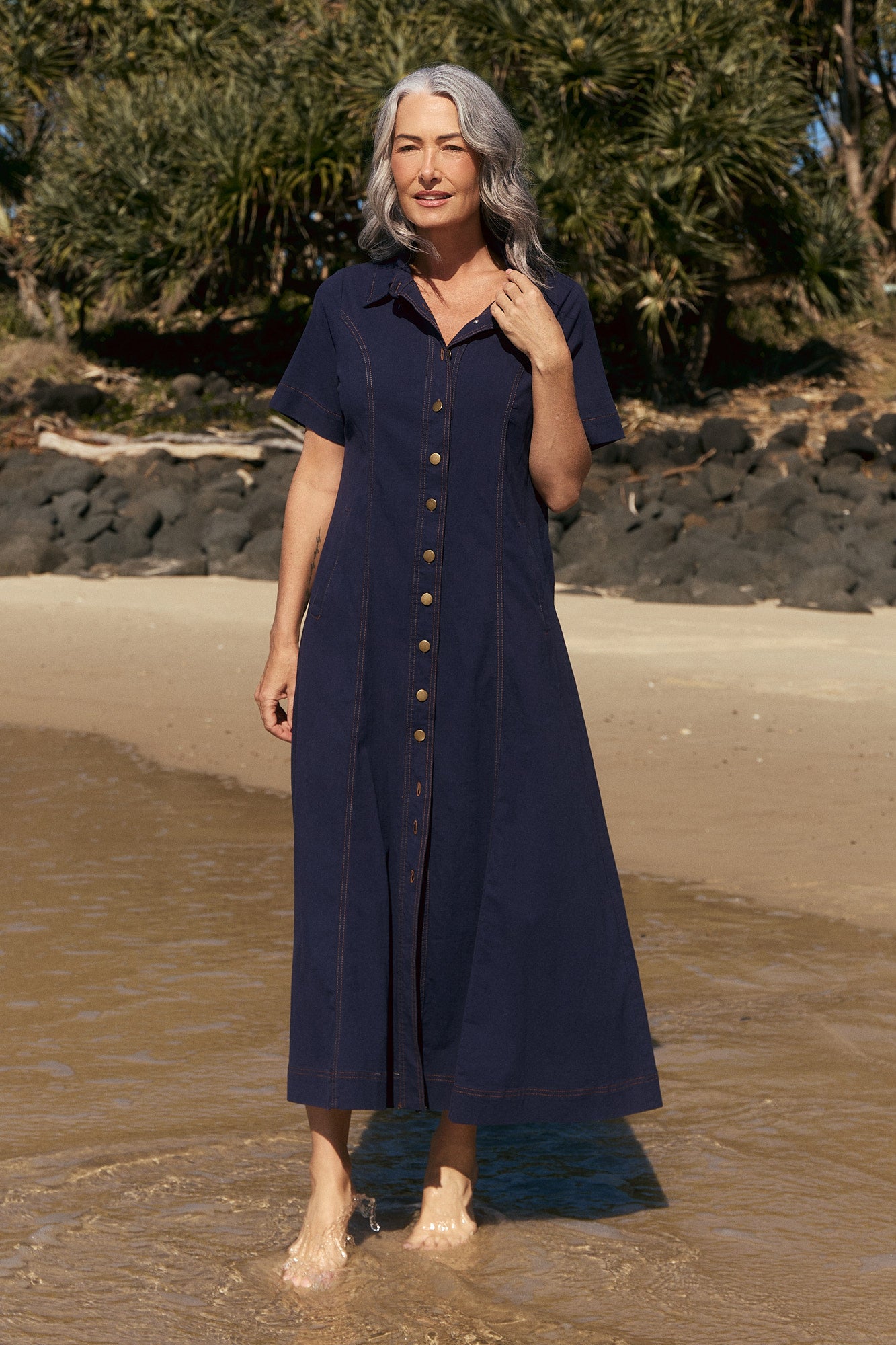 Maya Collared Dress in Navy