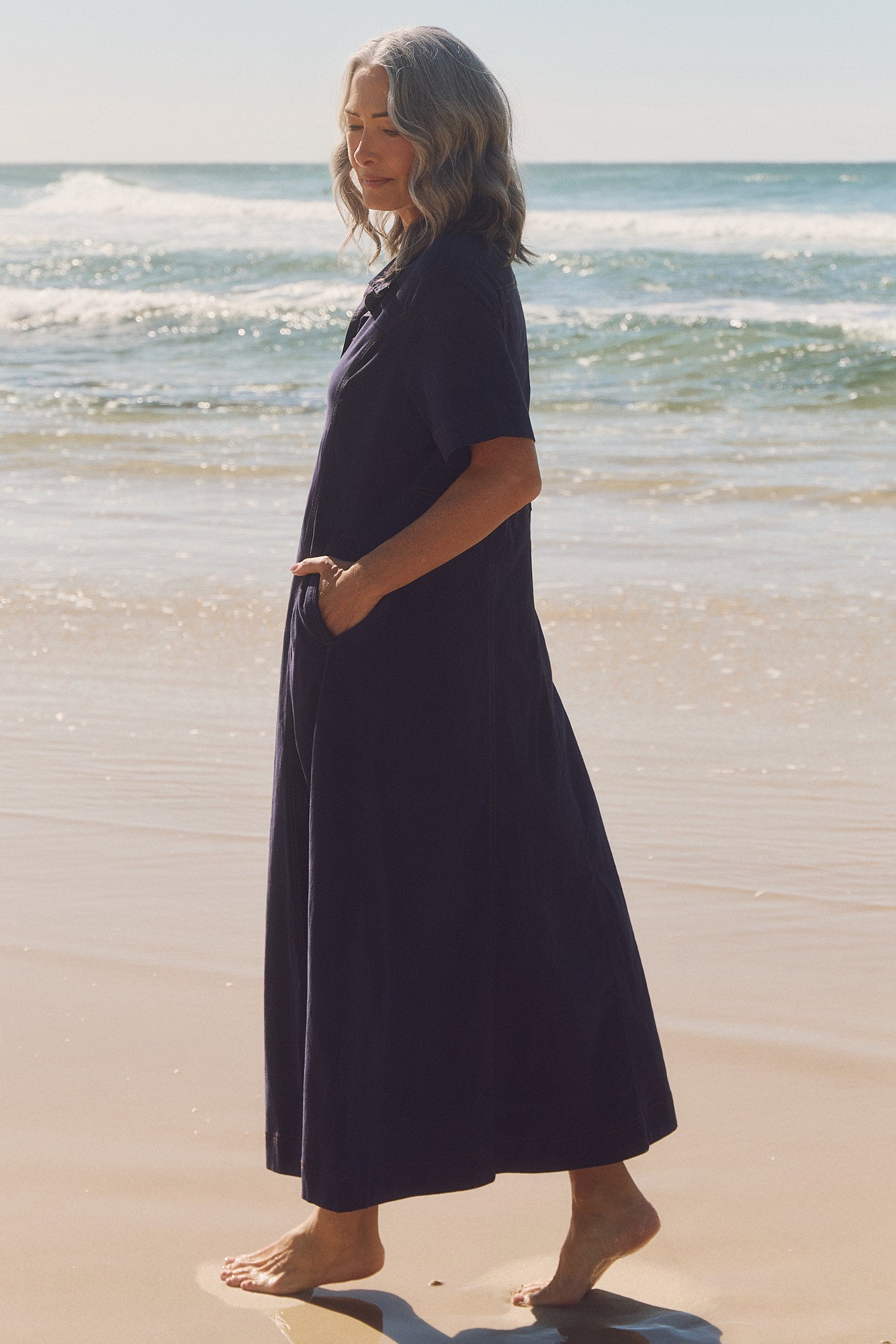 Maya Collared Dress in Navy