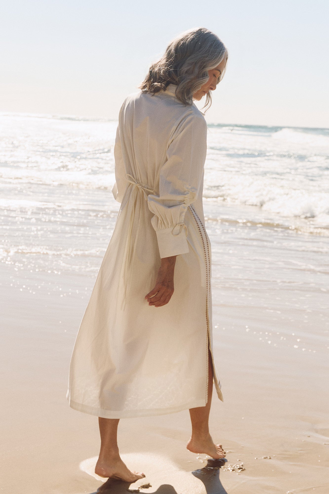 Andie Collared Drawstring Dress in Natural