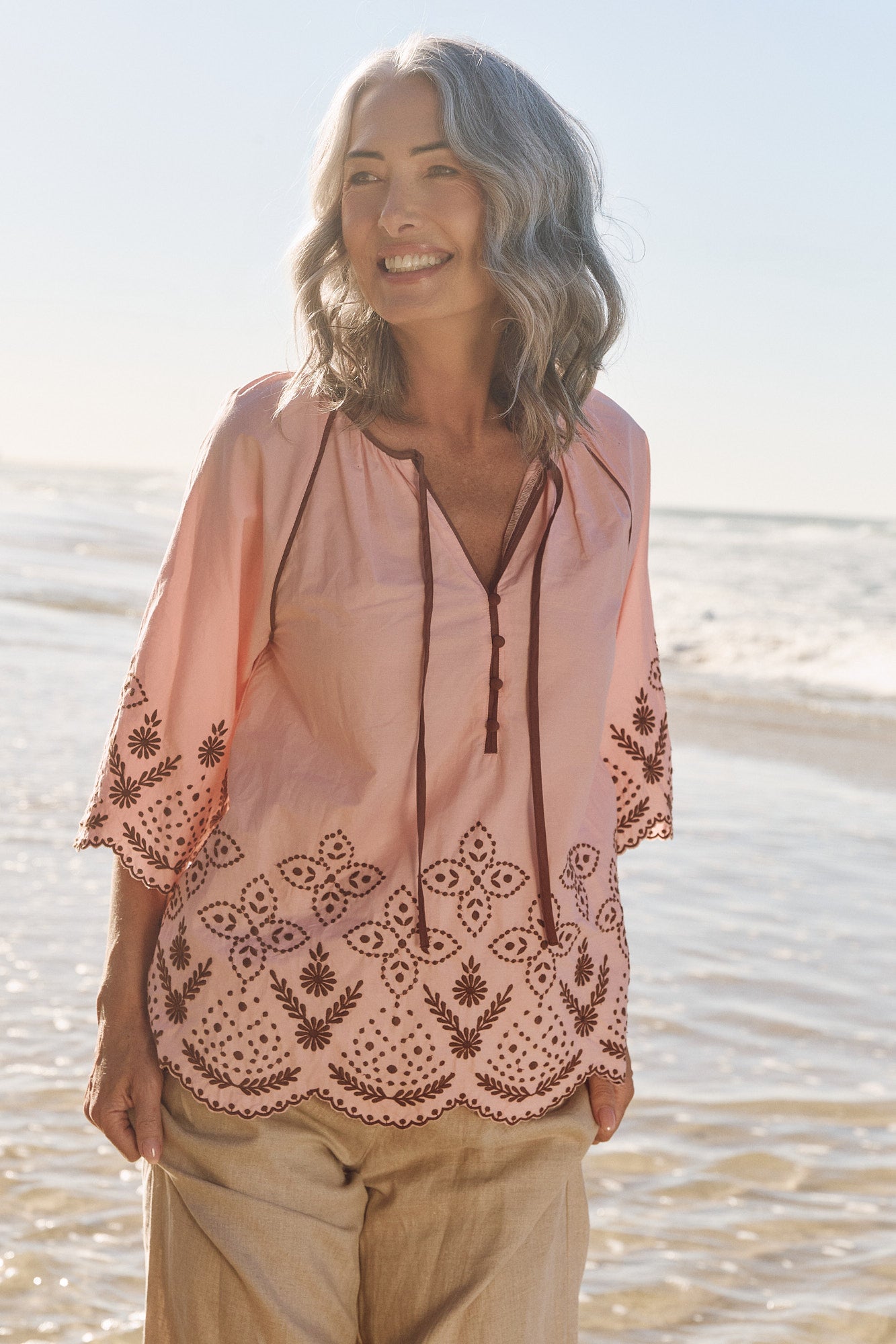 Delilah Embroidered Blouse in Dawn