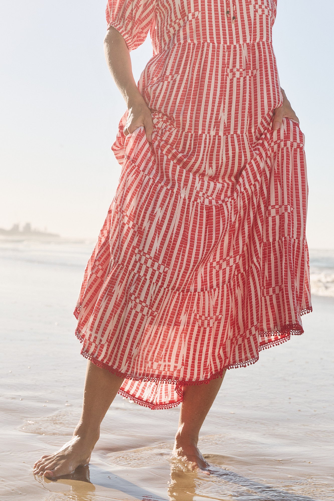 Layla Cotton Silk Tiered Dress in Boat Stripe