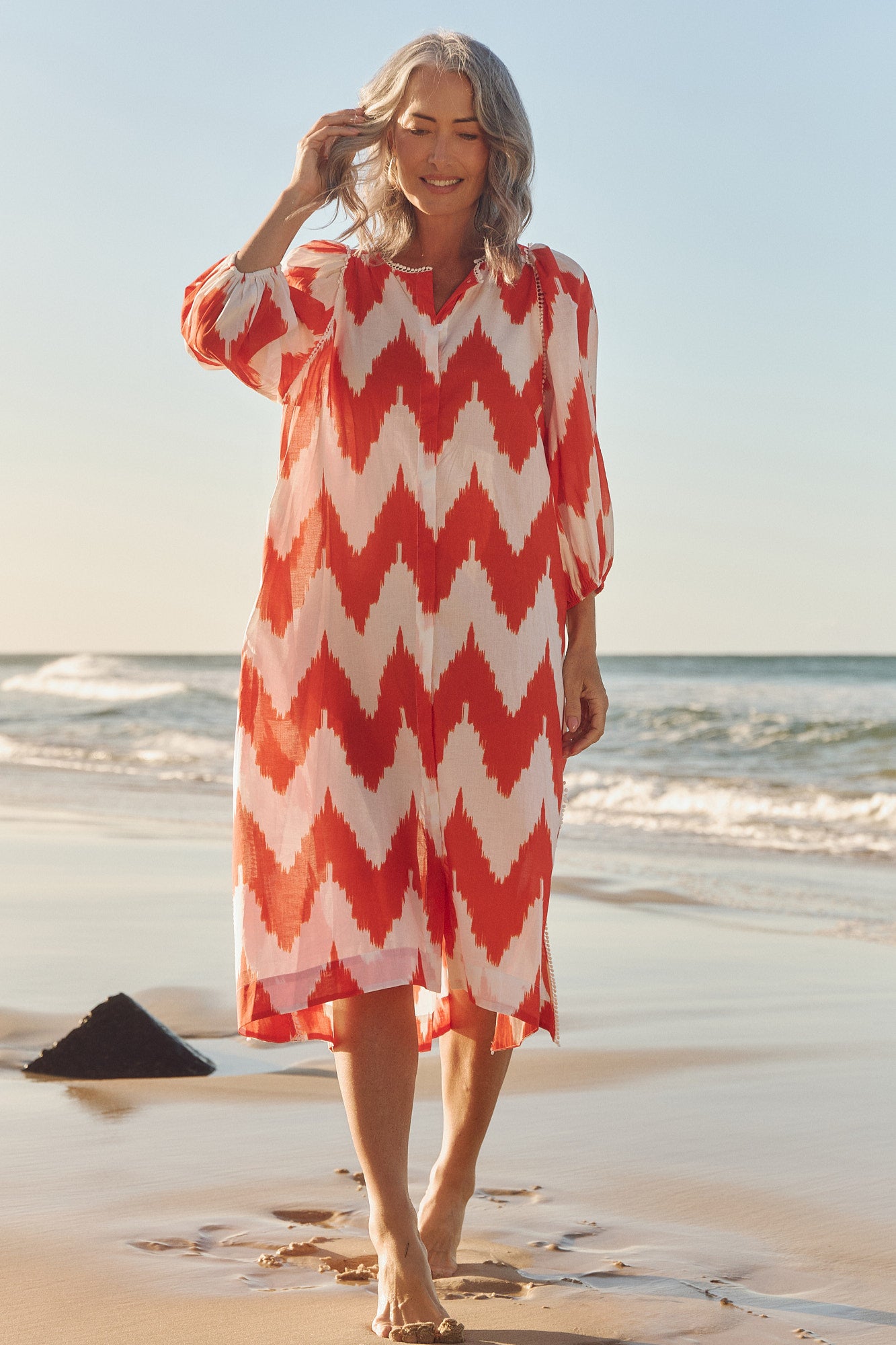Mandy Tunic Dress in Chevron Orange