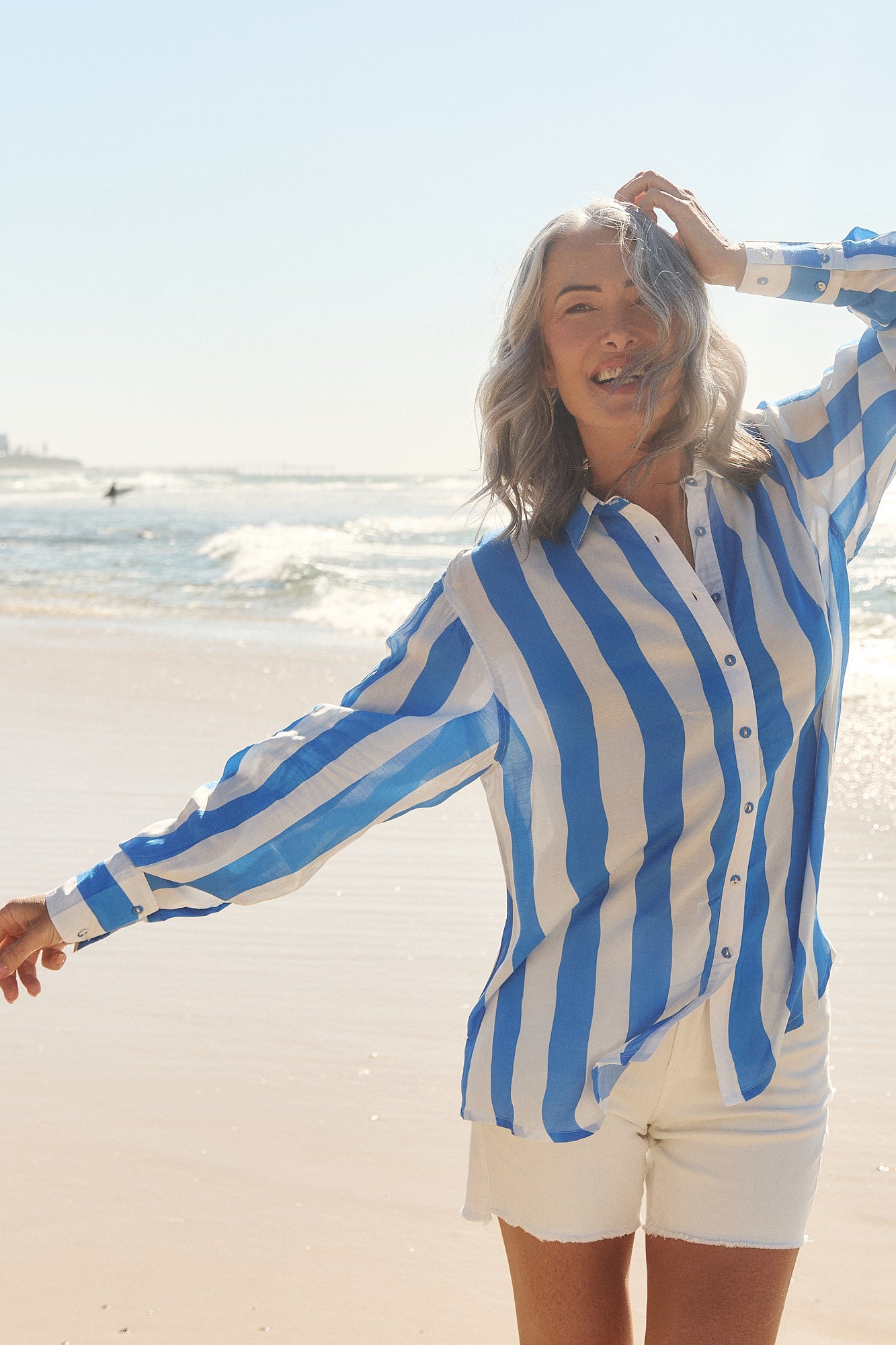 Bowie Oversized Cotton Silk Shirt in Yacht Club