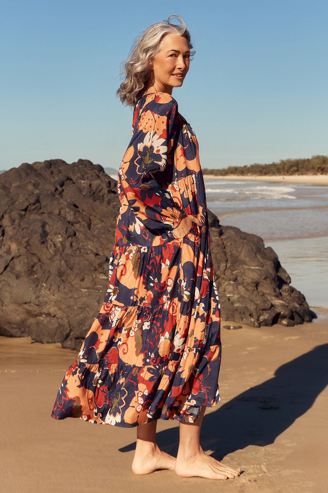 Layla Cotton Silk Tiered Dress in Wildwood