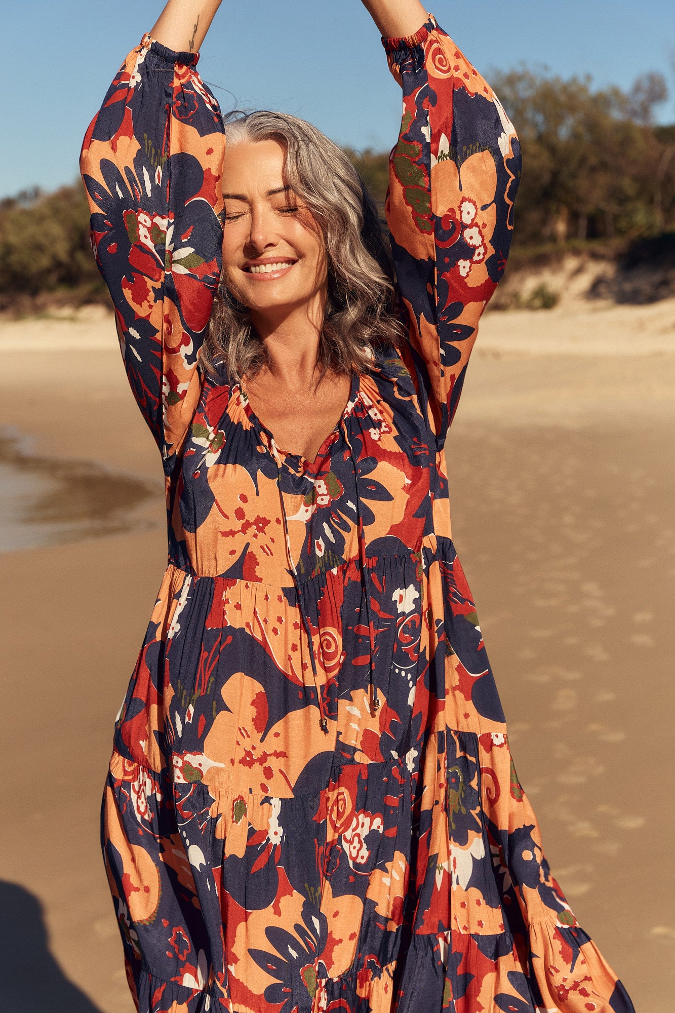 Layla Cotton Silk Tiered Dress in Wildwood