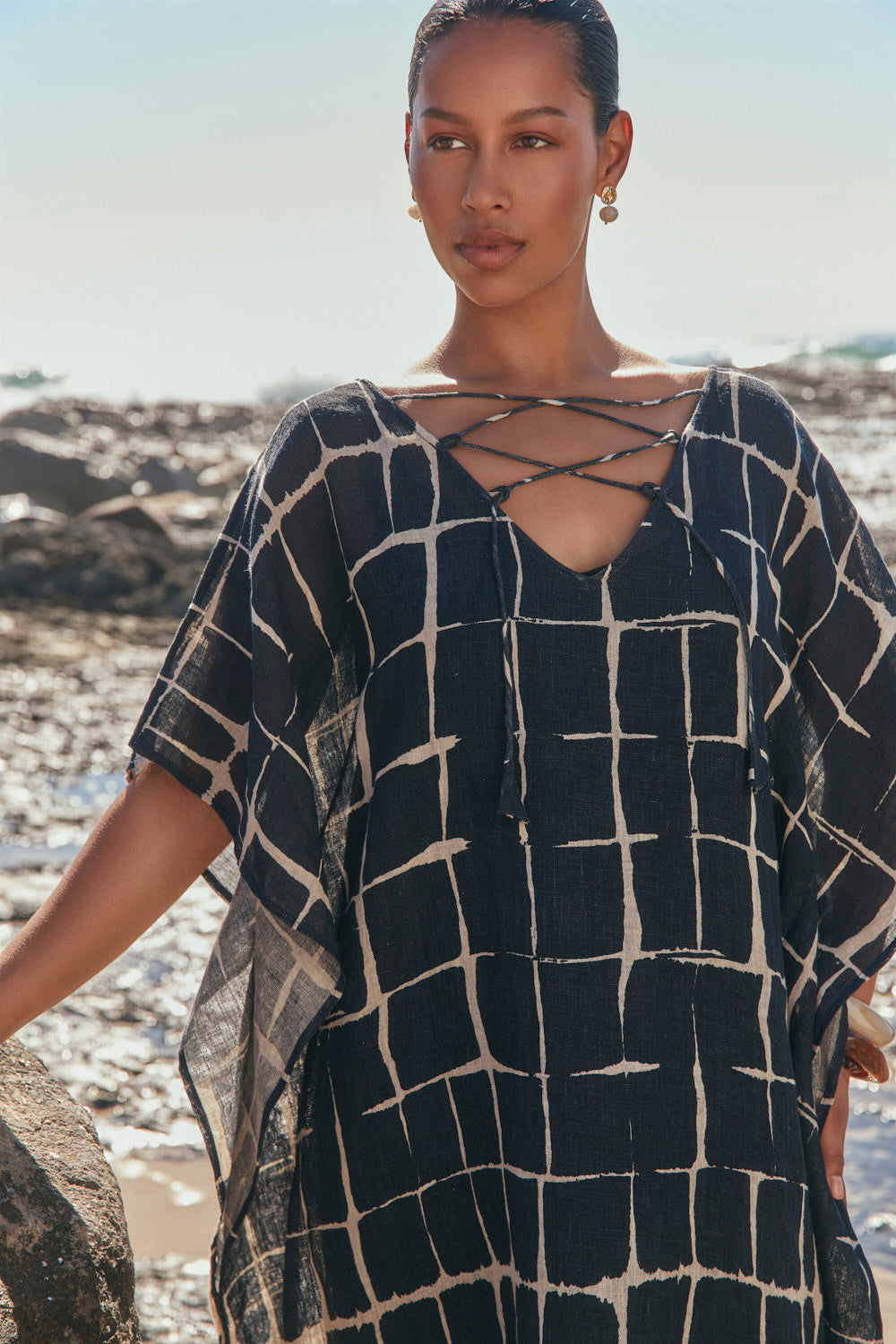 Liesl Linen Kaftan in Woven Echo