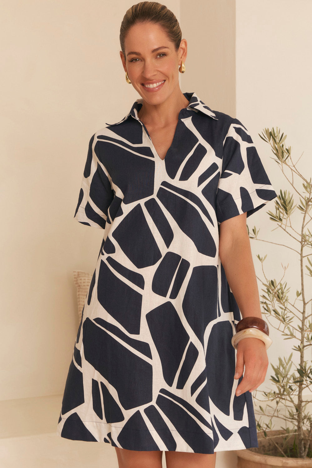 Leni Short Collared Dress in Fjorde Navy