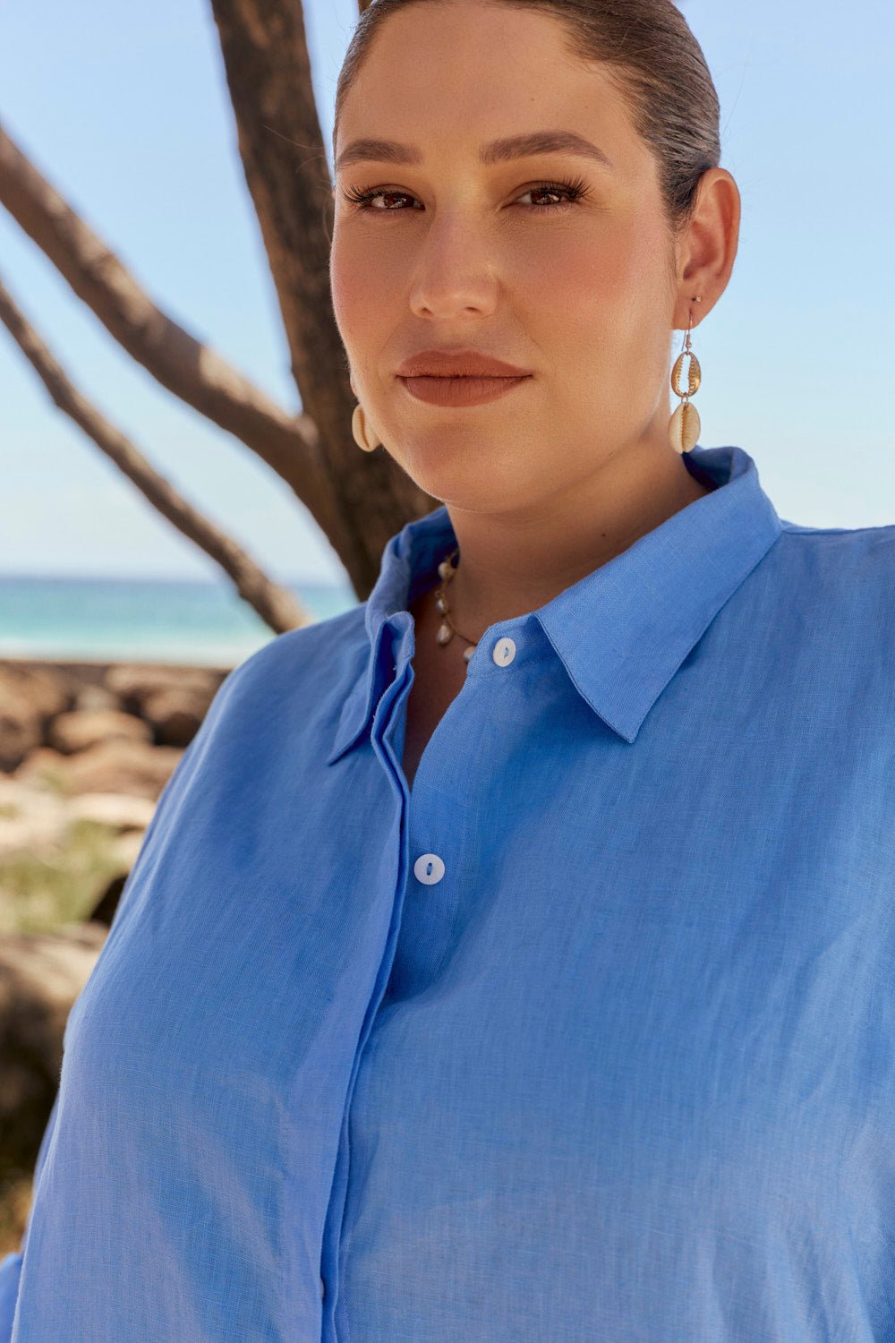 Linen Boyfriend Shirt in Sky Blue