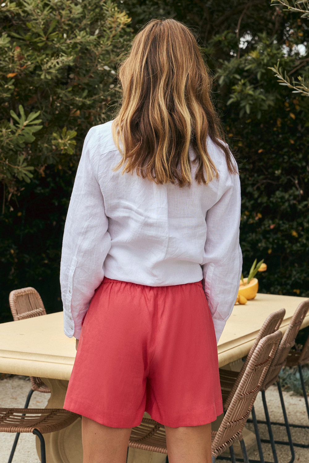 Lizey Linen A-Line Shorts in Cranberry
