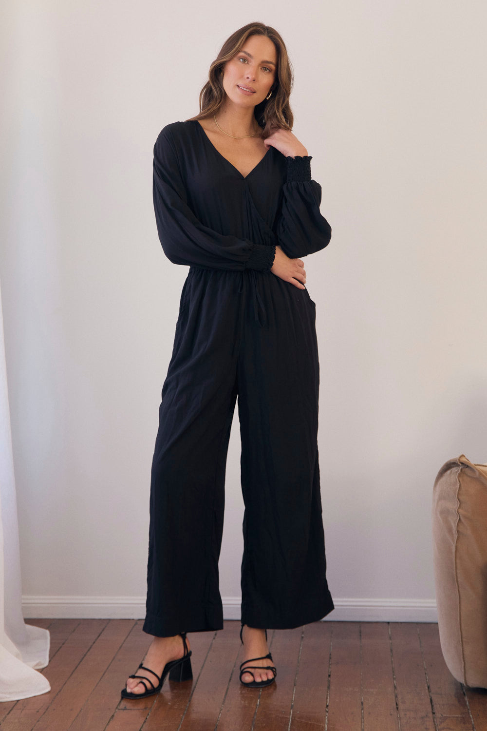 Lucette Long Sleeve Jumpsuit in Black, Jumpsuit - Adrift Clothing
