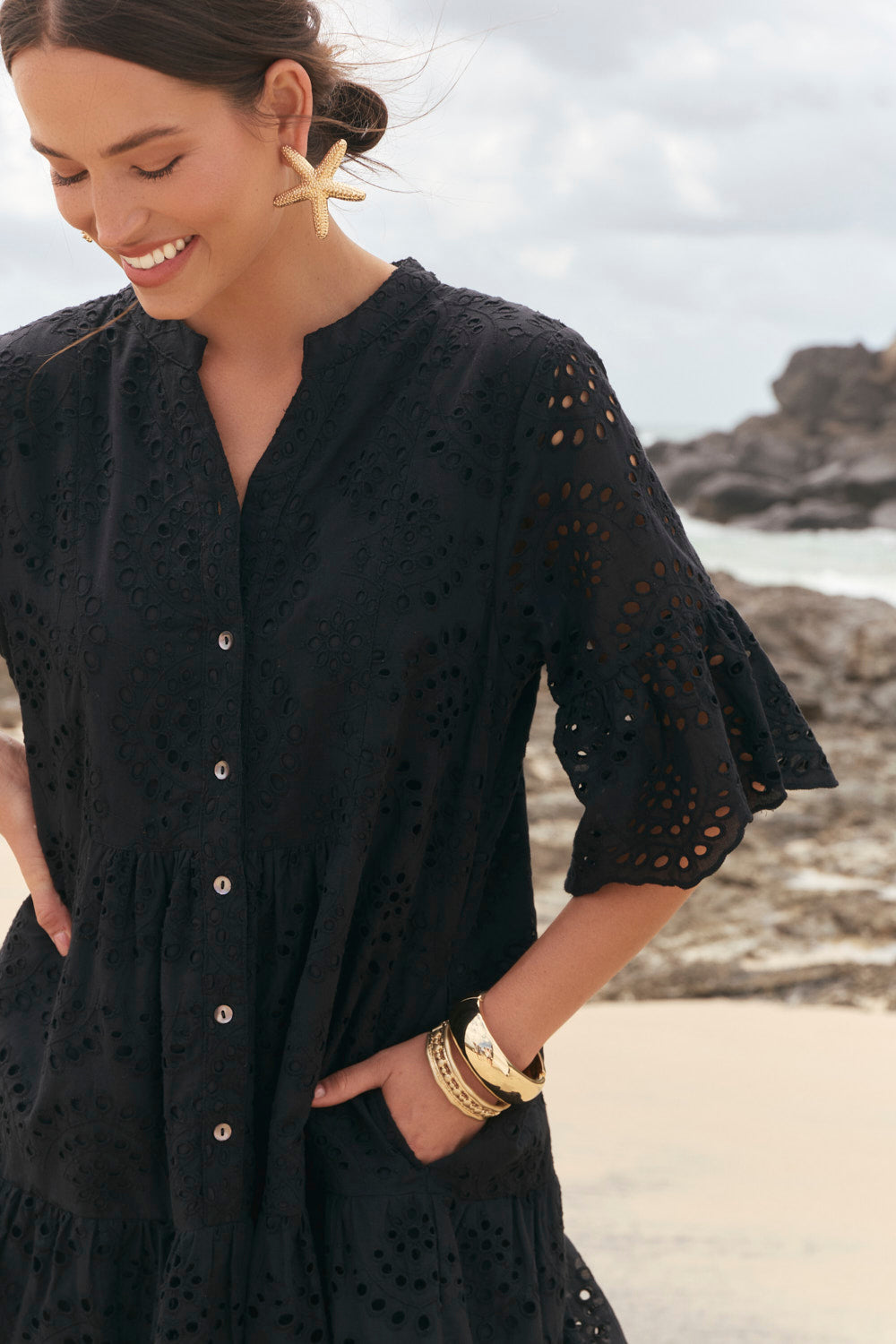 Lynette Shift Dress in Black Broderie