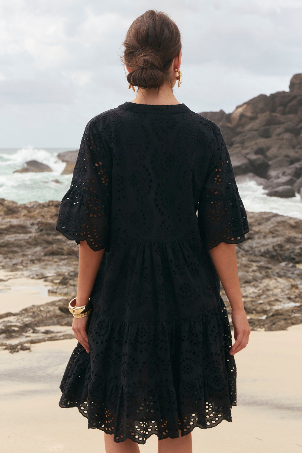 Lynette Shift Dress in Black Broderie