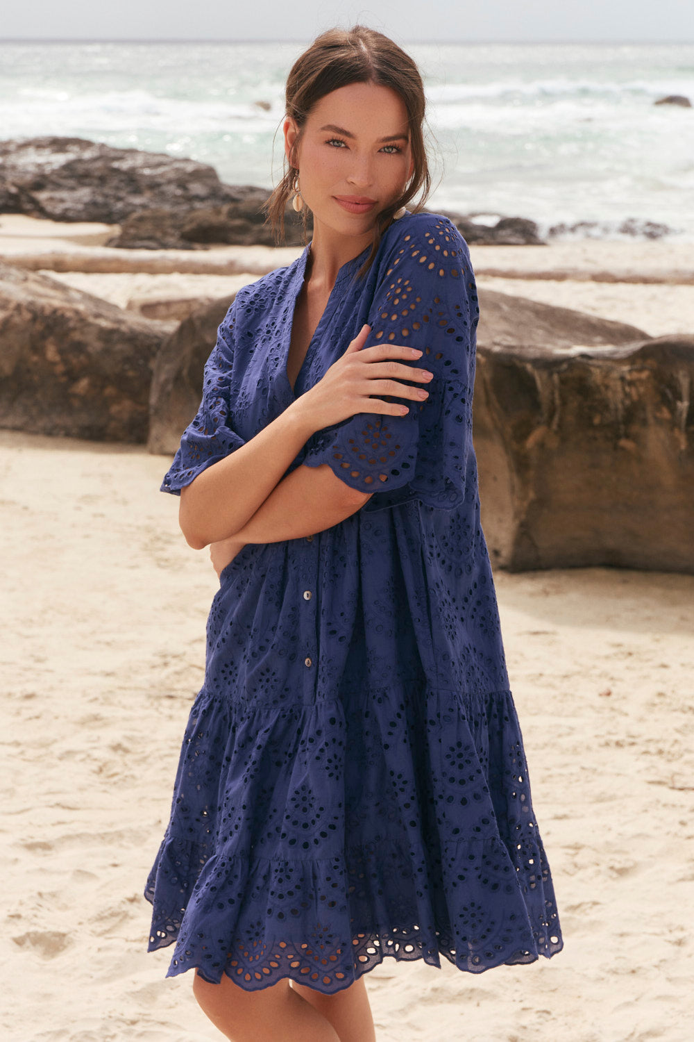 Lynette Shift Dress in Royal Broderie