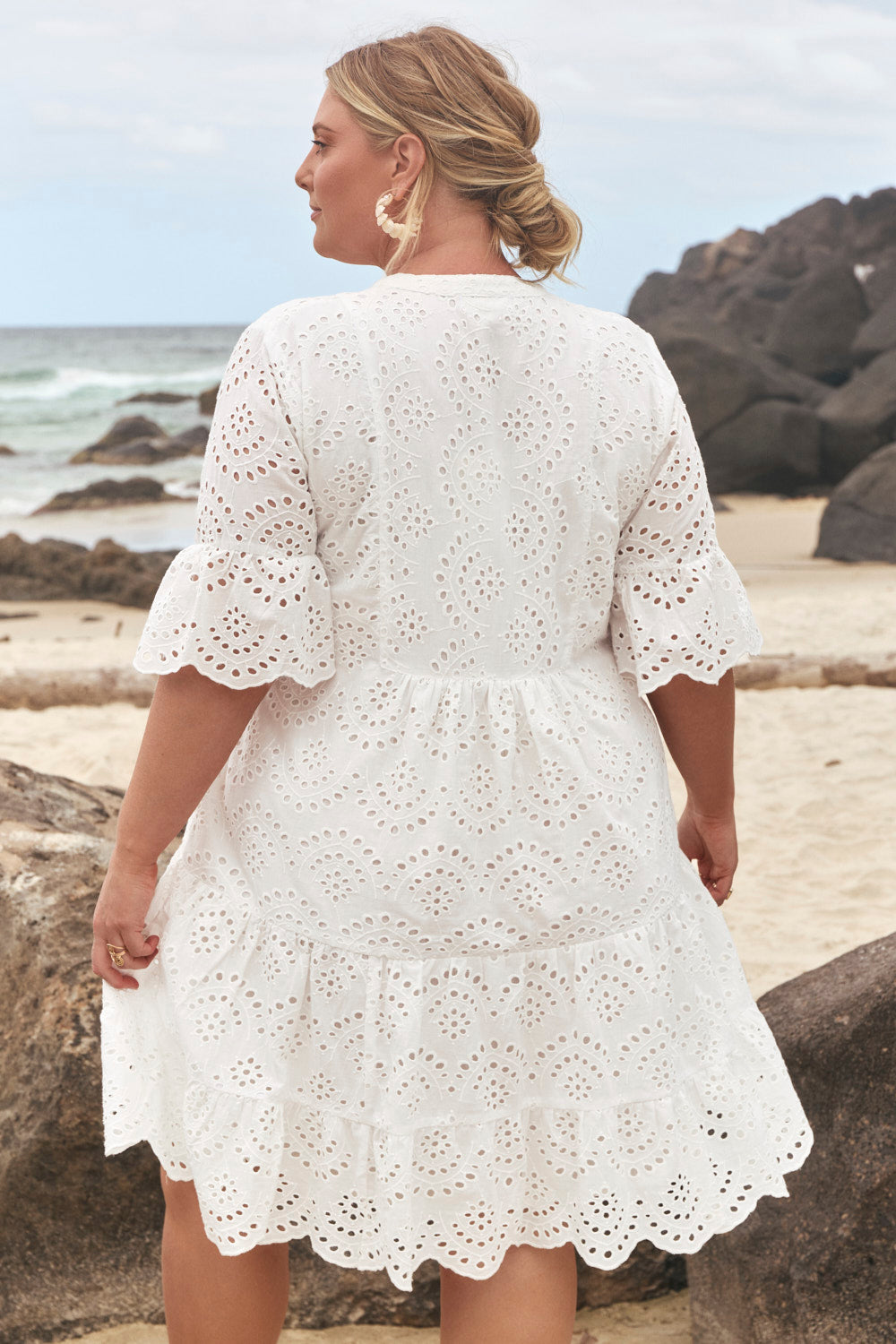 Lynette Shift Dress in White Broderie
