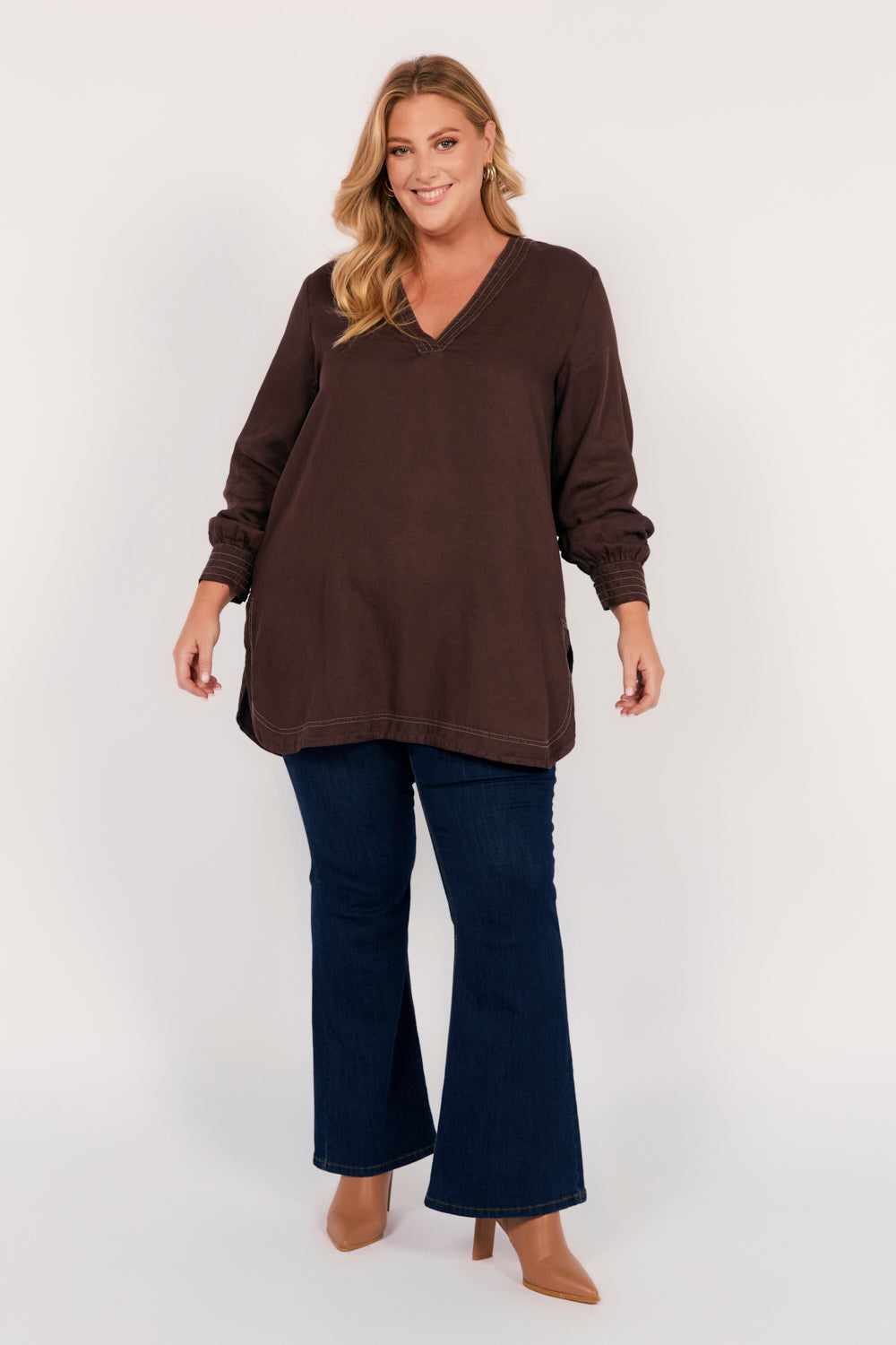 Maggie Tencel Tunic Top in Chocolate
