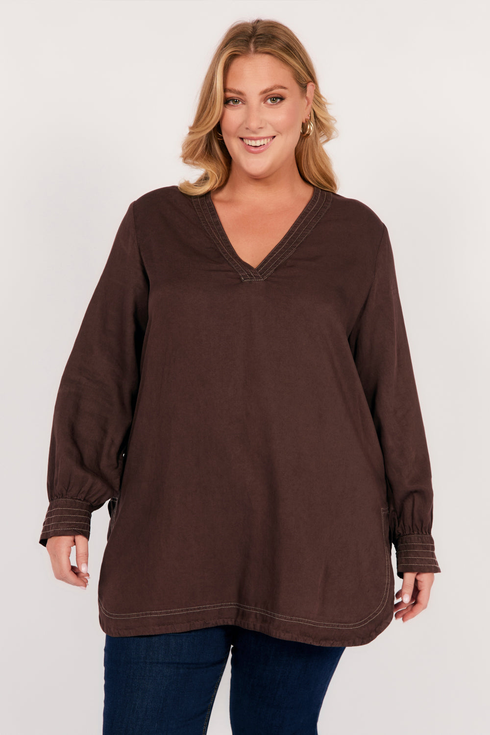 Maggie Tencel Tunic Top in Chocolate