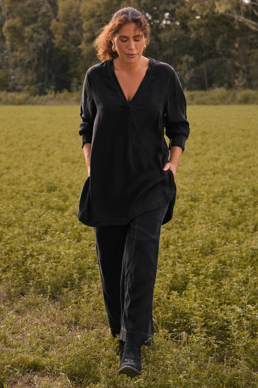 Breezy Tencel Relaxed Pant in Black