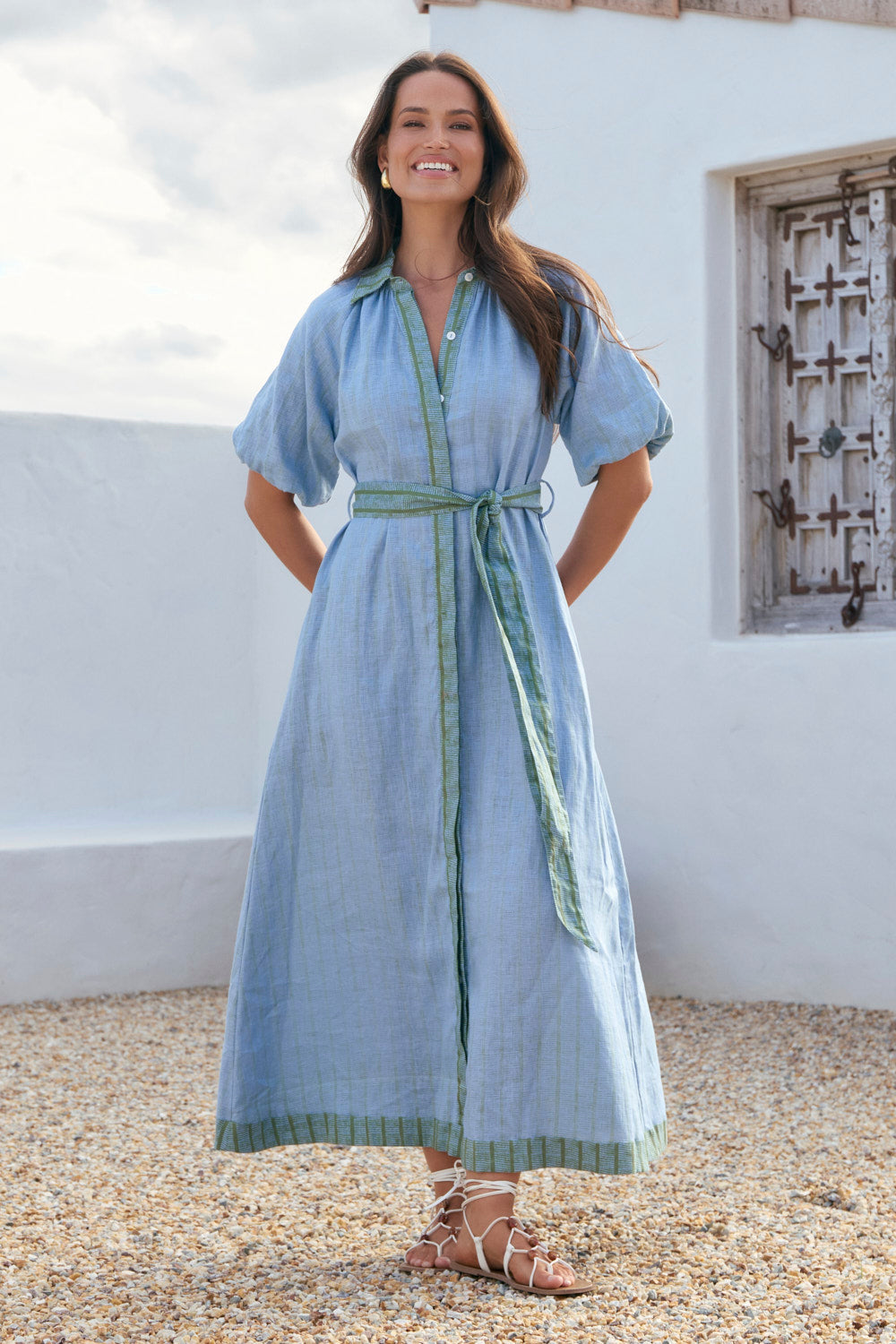 Matilda Linen Collared Dress in Seabourne