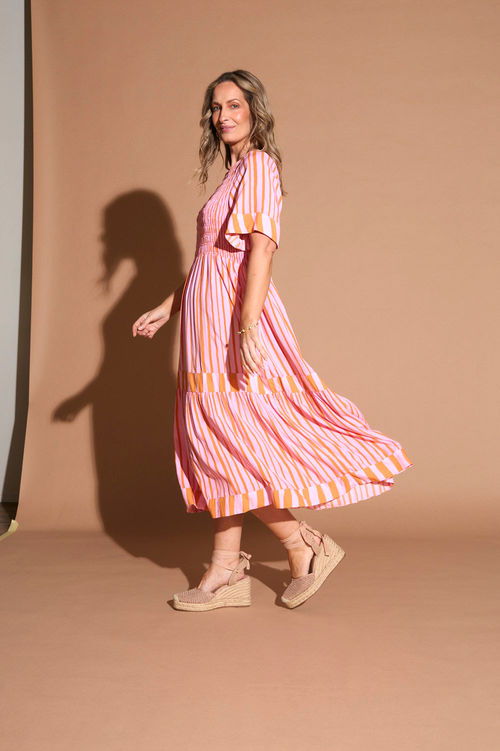 Minden Shirred Dress in Coral Spring