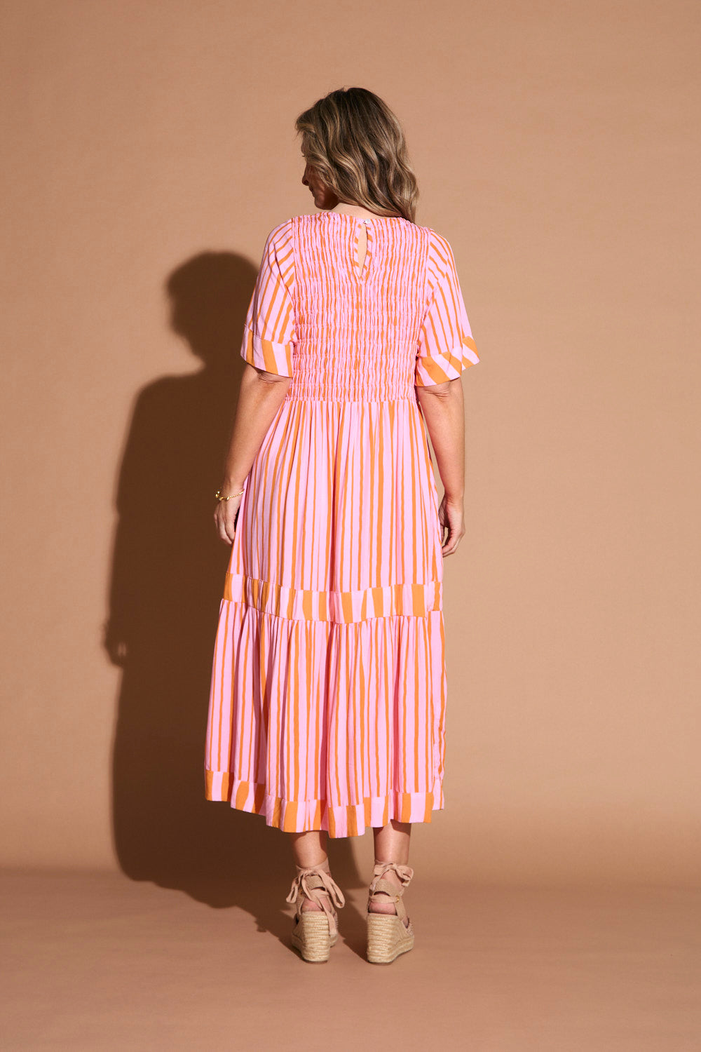 Minden Shirred Dress in Coral Spring