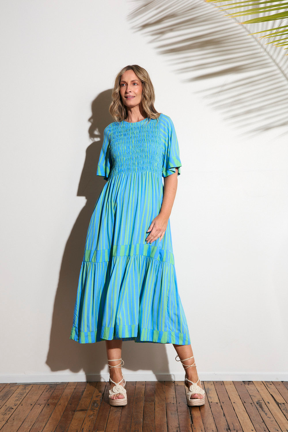 Minden Shirred Dress in Tropical Spring